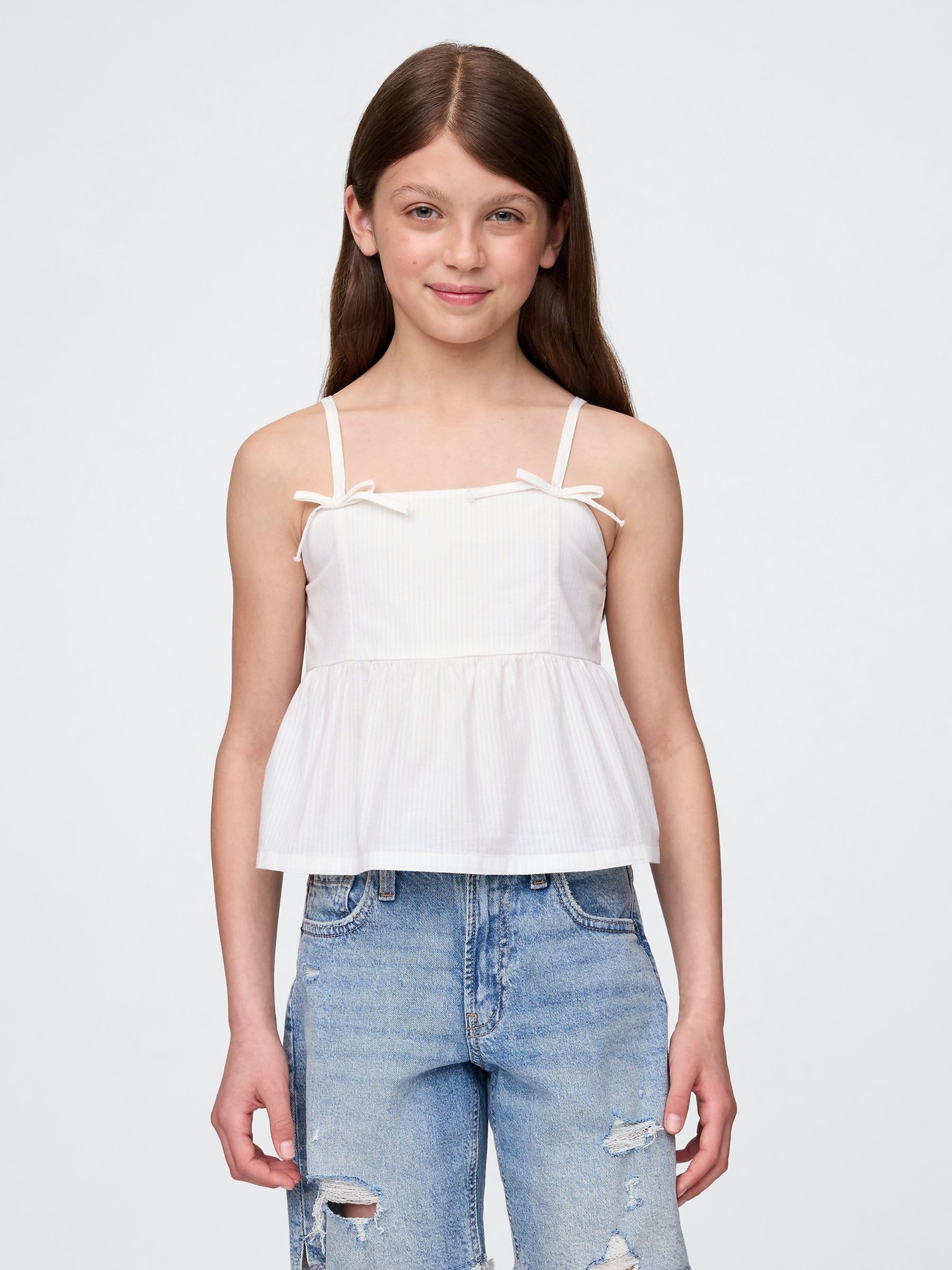 White Bow-Strap Peplum Top (4-13yrs) - Image 2 of 5