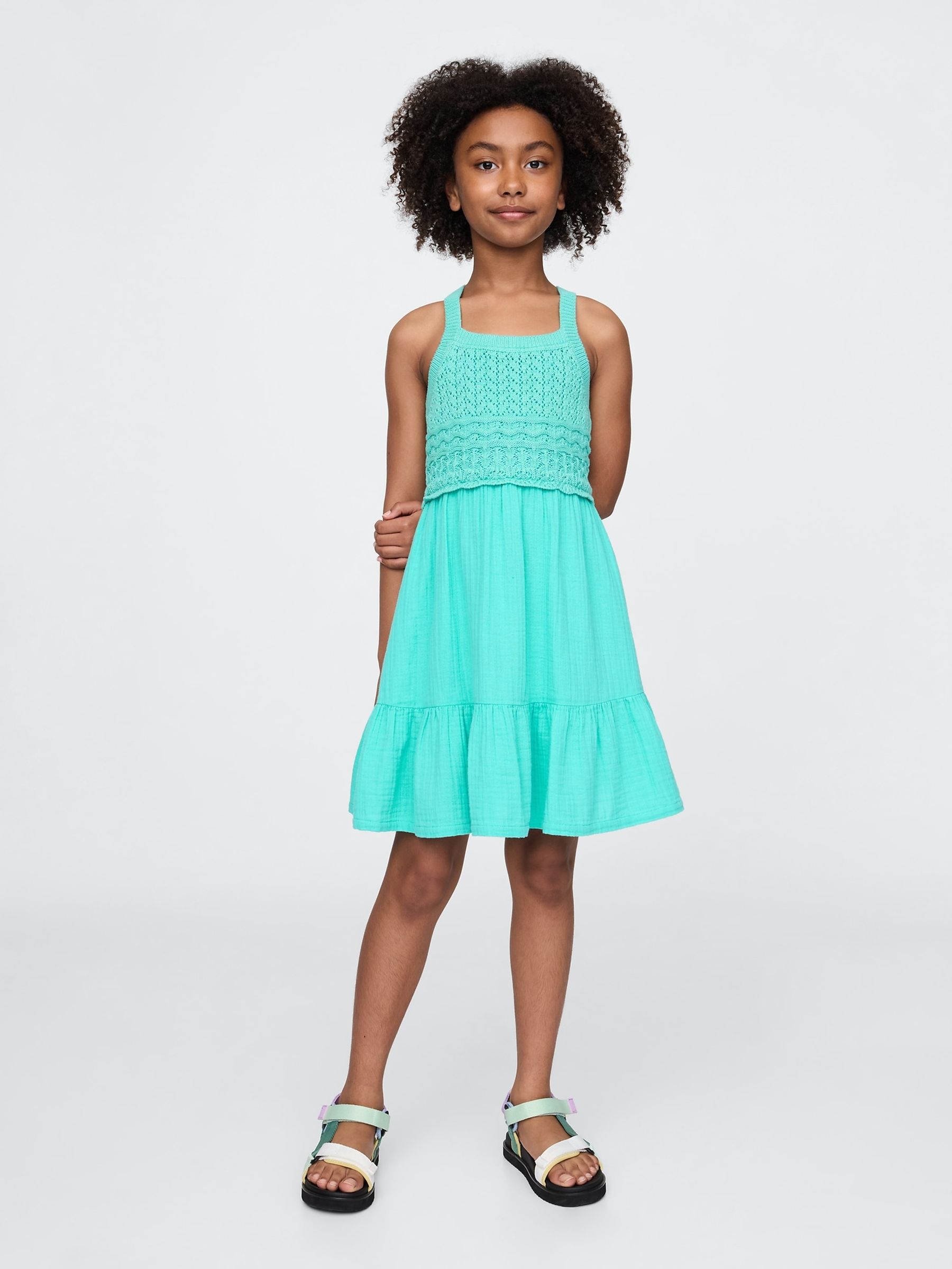 Green Racerback Crochet Tank Dress (4-13yrs) - Image 1 of 4