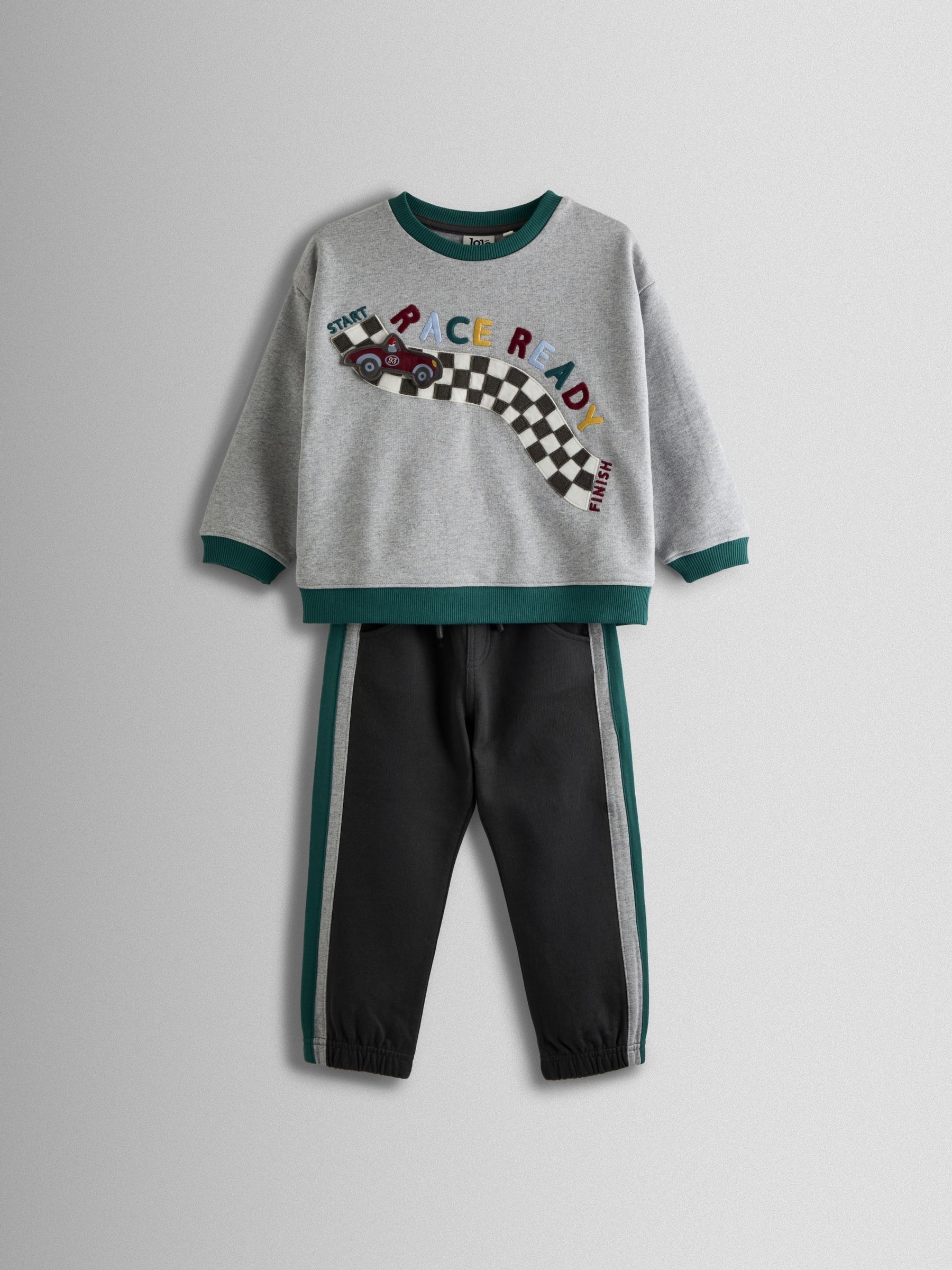 Grey Race Track 2-Piece Drop Shoulder Sweatshirt & Joggers Set - Image 1 of 6
