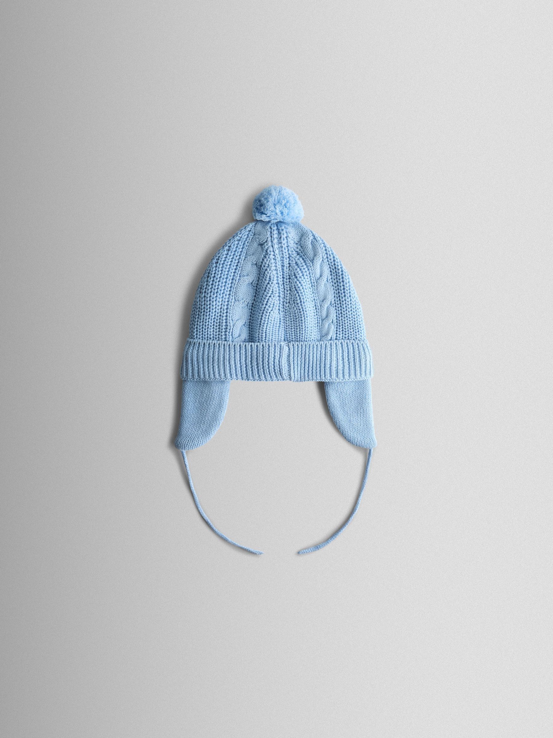 Light Blue Cosy Pom Pom Rib Hat - Image 1 of 4 Light Blue Cosy Pom Pom Rib Hat - Image 1 of 4