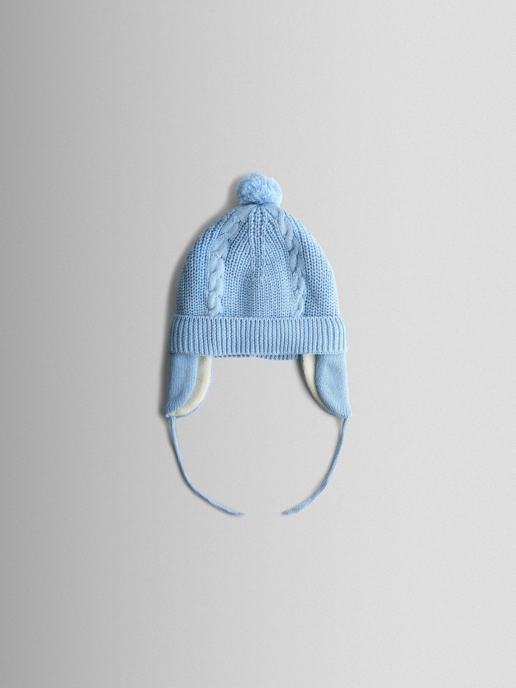 Light Blue Cosy Pom Pom Rib Hat - Image 2 of 4 Light Blue Cosy Pom Pom Rib Hat - Image 2 of 4