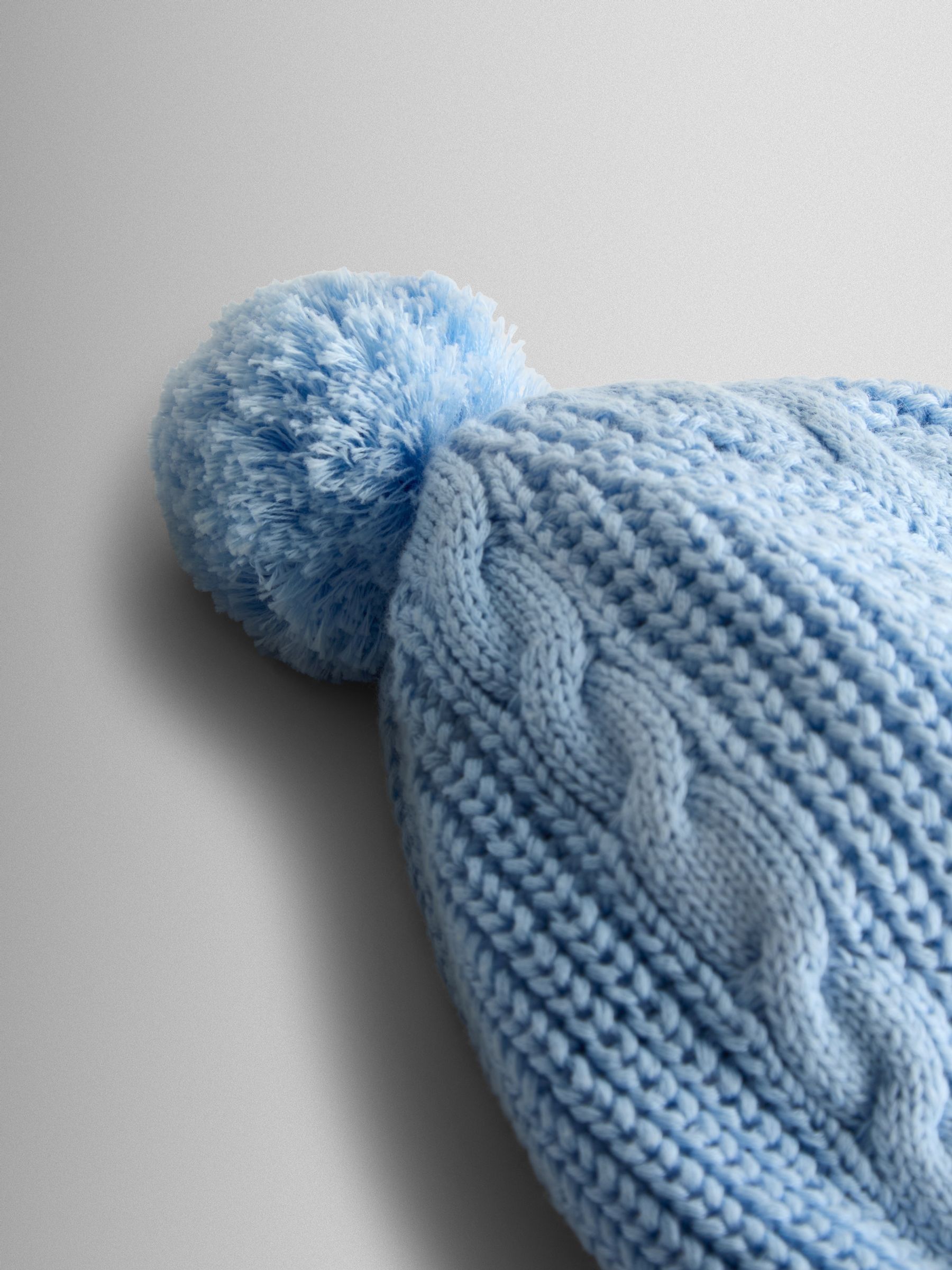 Light Blue Cosy Pom Pom Rib Hat - Image 4 of 4