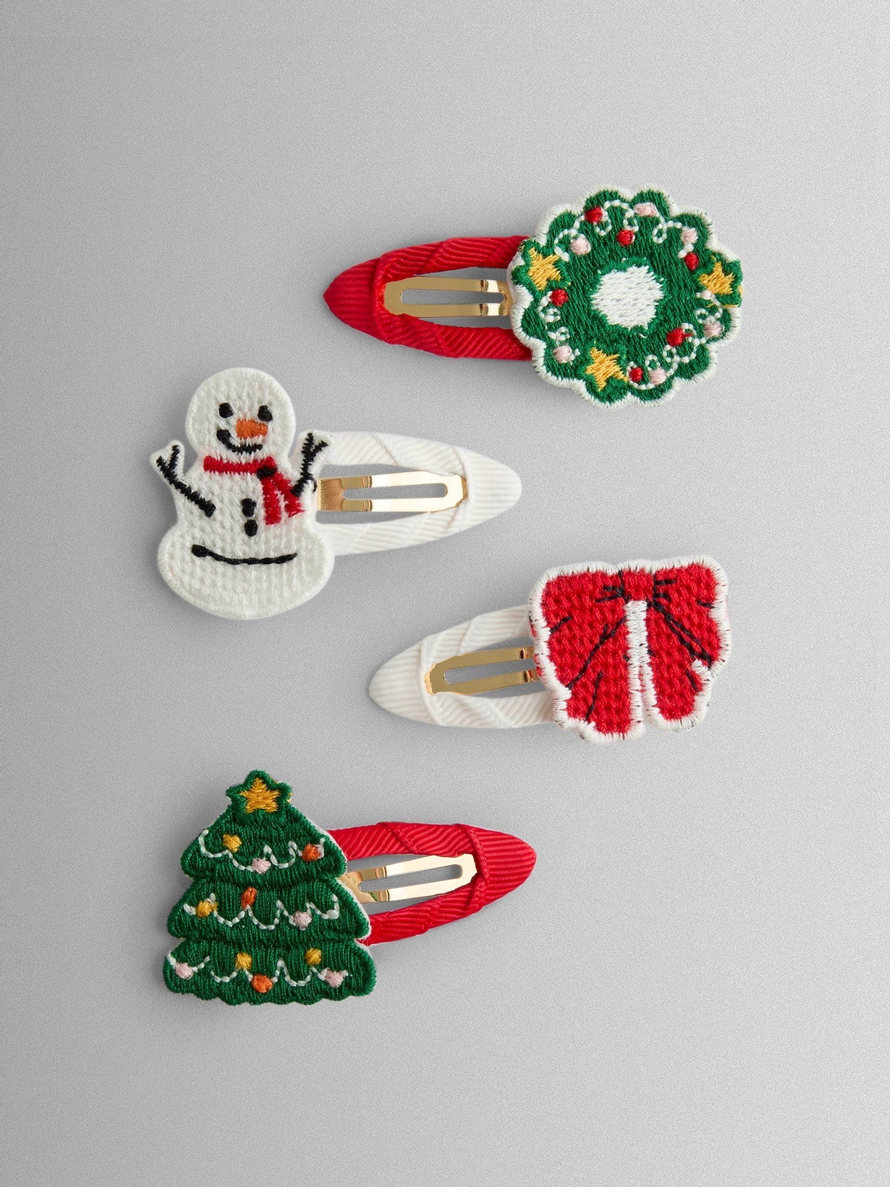 Red 4-Pack Festive Embroidered Clips - Image 2 of 3