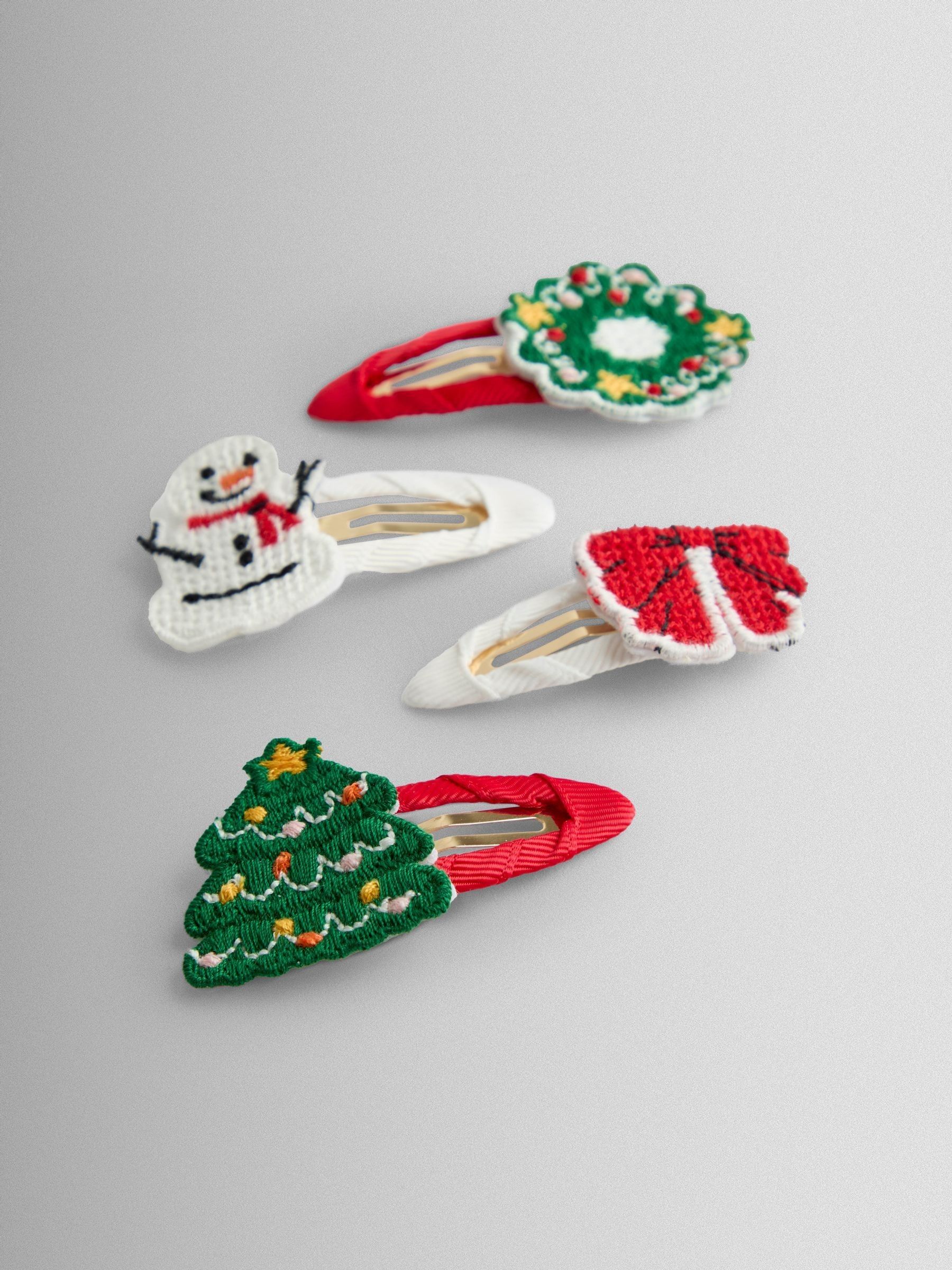 Red 4-Pack Festive Embroidered Clips - Image 3 of 3