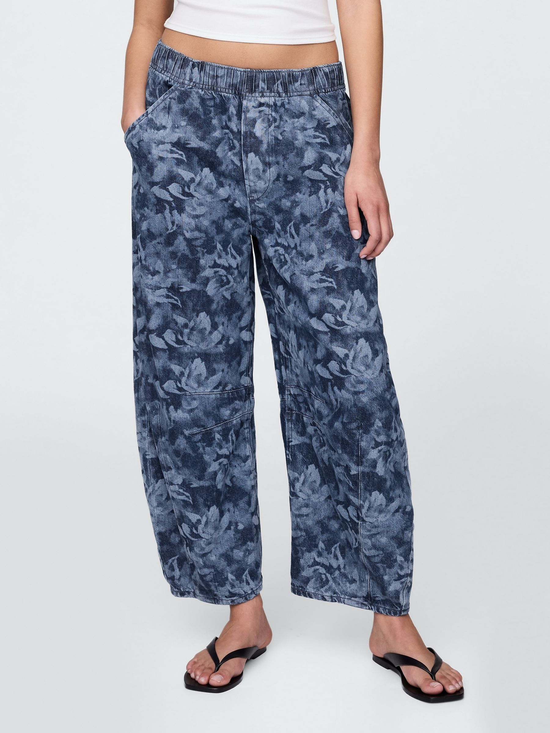 Blue Floral Mid Waist UltraSoft Easy Horseshoe Jeans - Image 1 of 1
