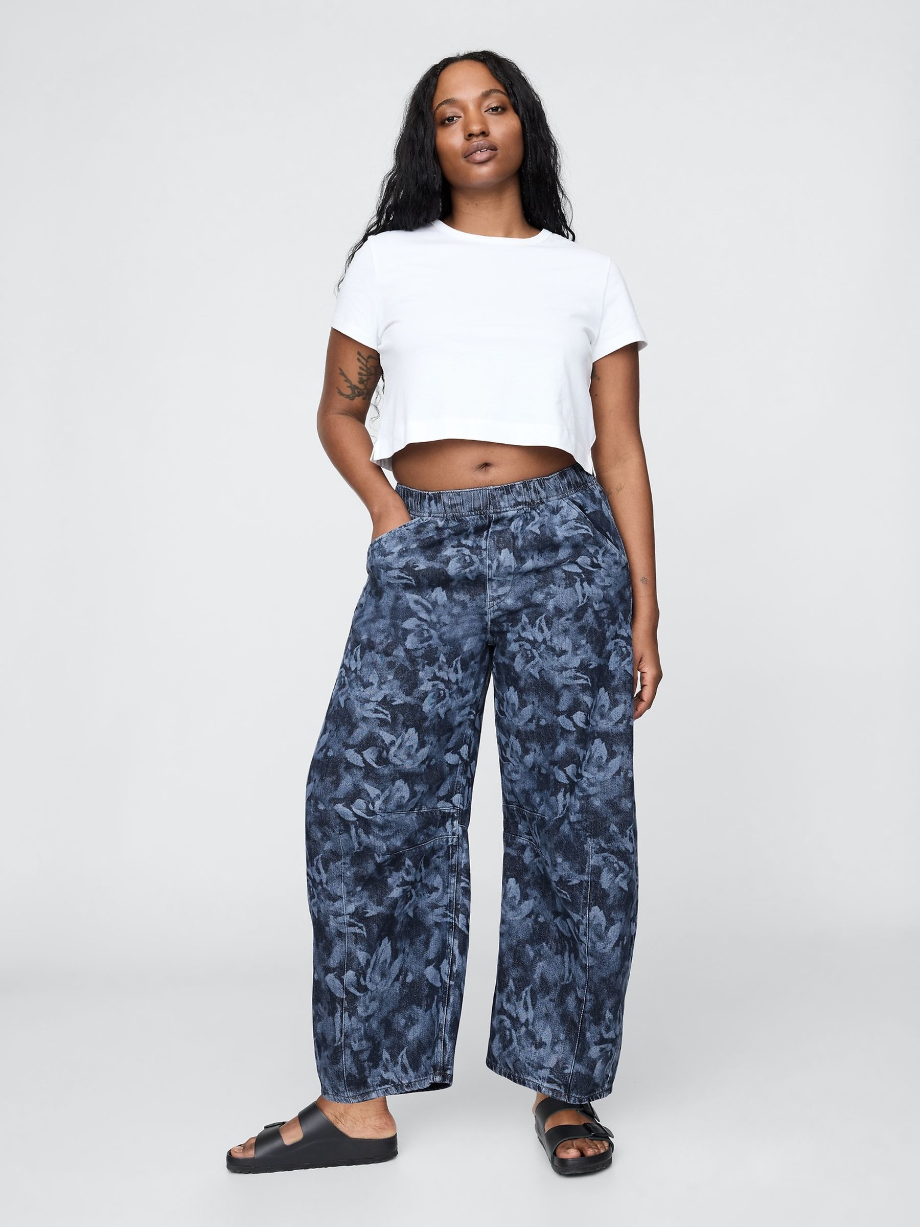 Blue Floral Mid Waist UltraSoft Easy Horseshoe Jeans - Image 4 of 7