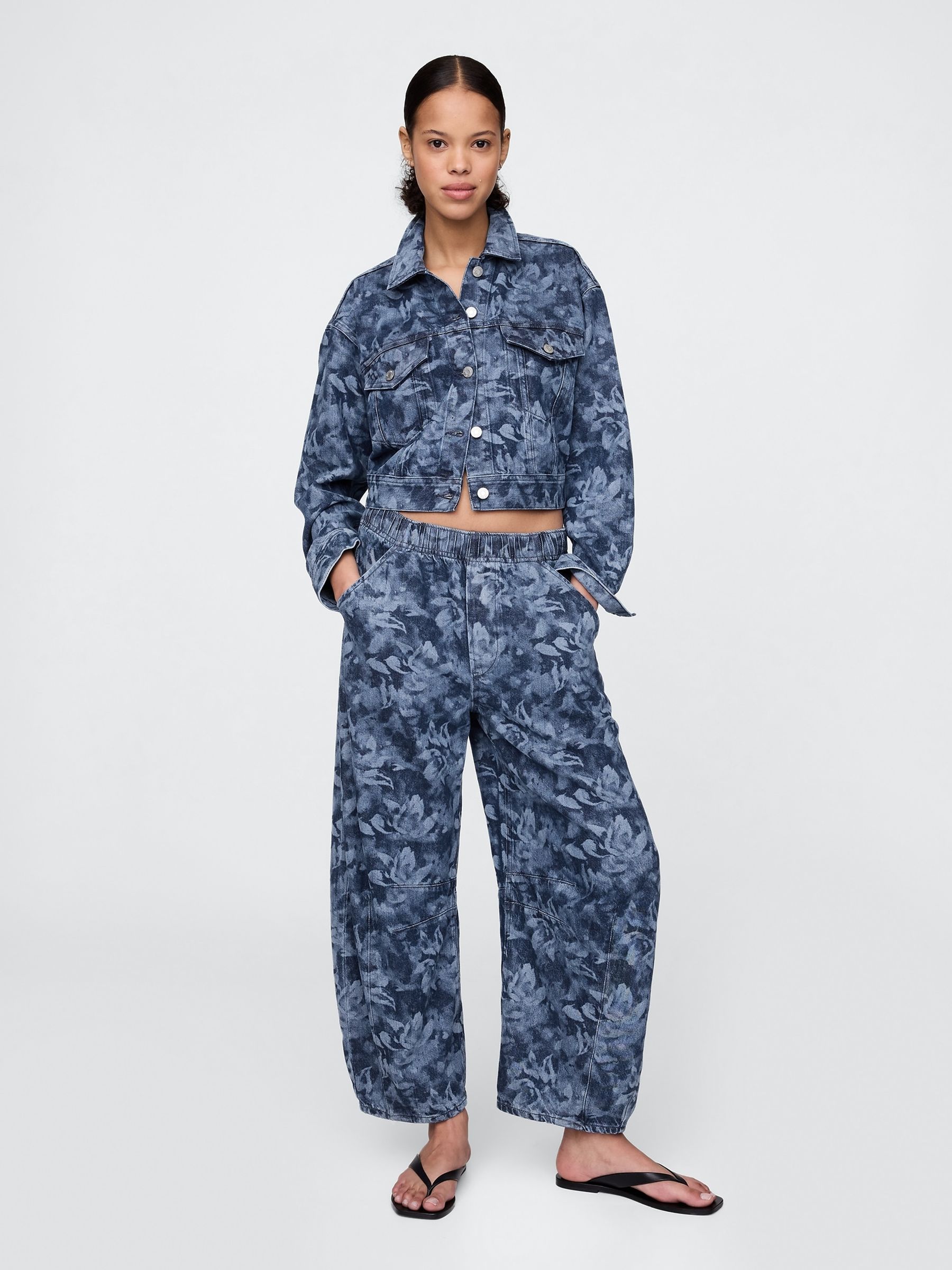 Blue Floral Mid Waist UltraSoft Easy Horseshoe Jeans - Image 6 of 7