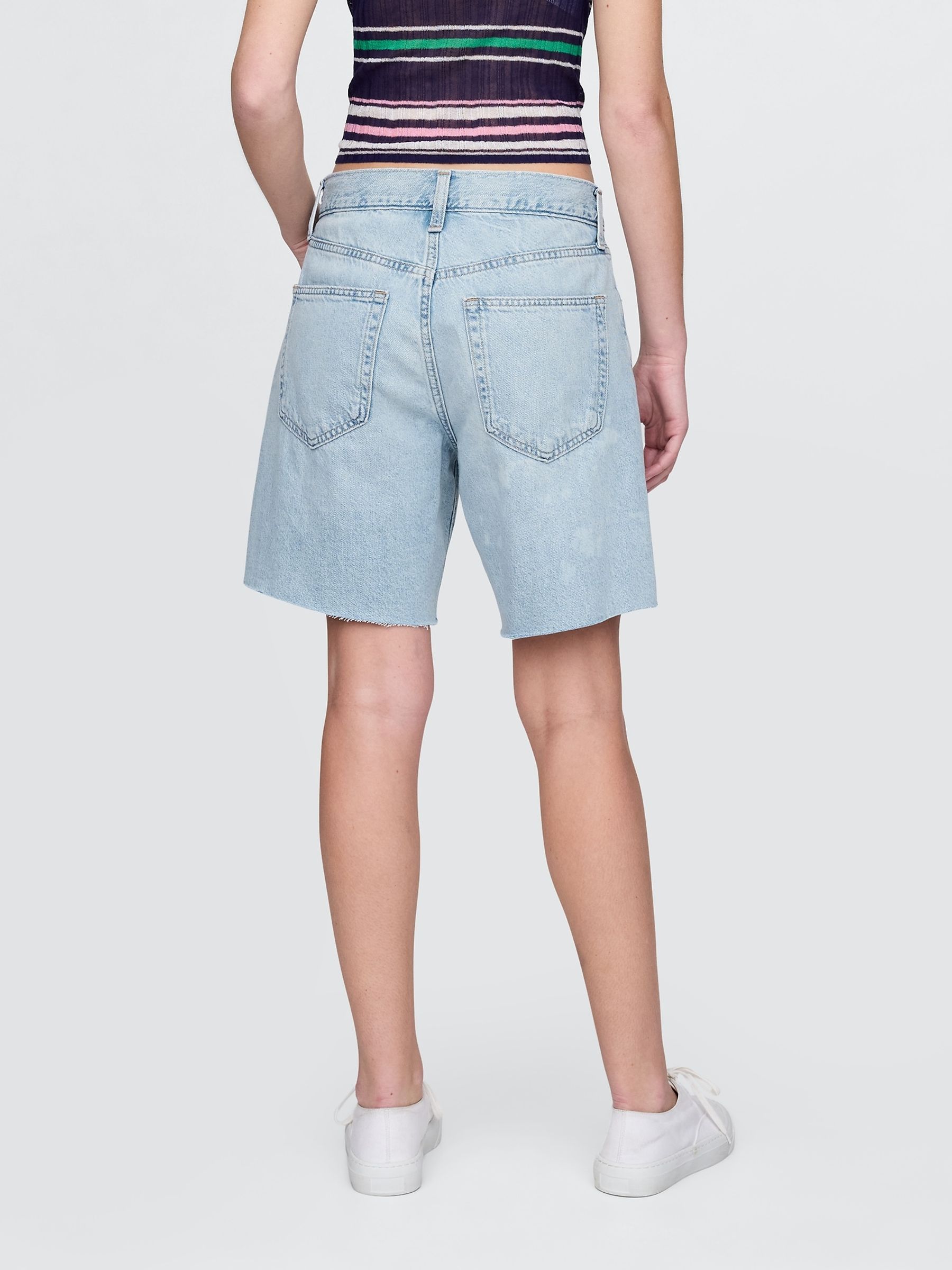 Blue 8" Mid Rise 90s Loose Denim Bermuda Shorts - Image 2 of 5