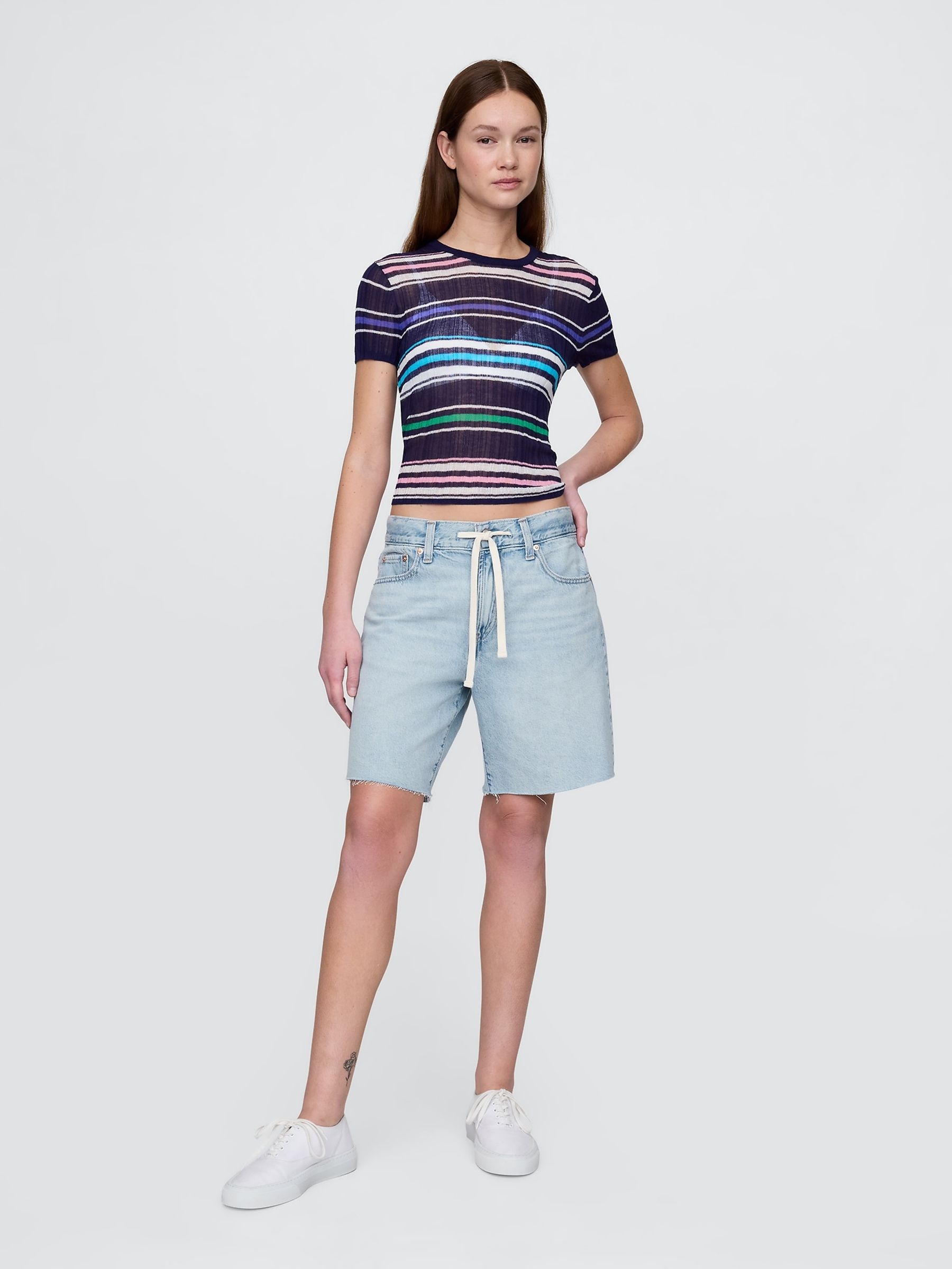 Blue 8" Mid Rise 90s Loose Denim Bermuda Shorts - Image 4 of 5
