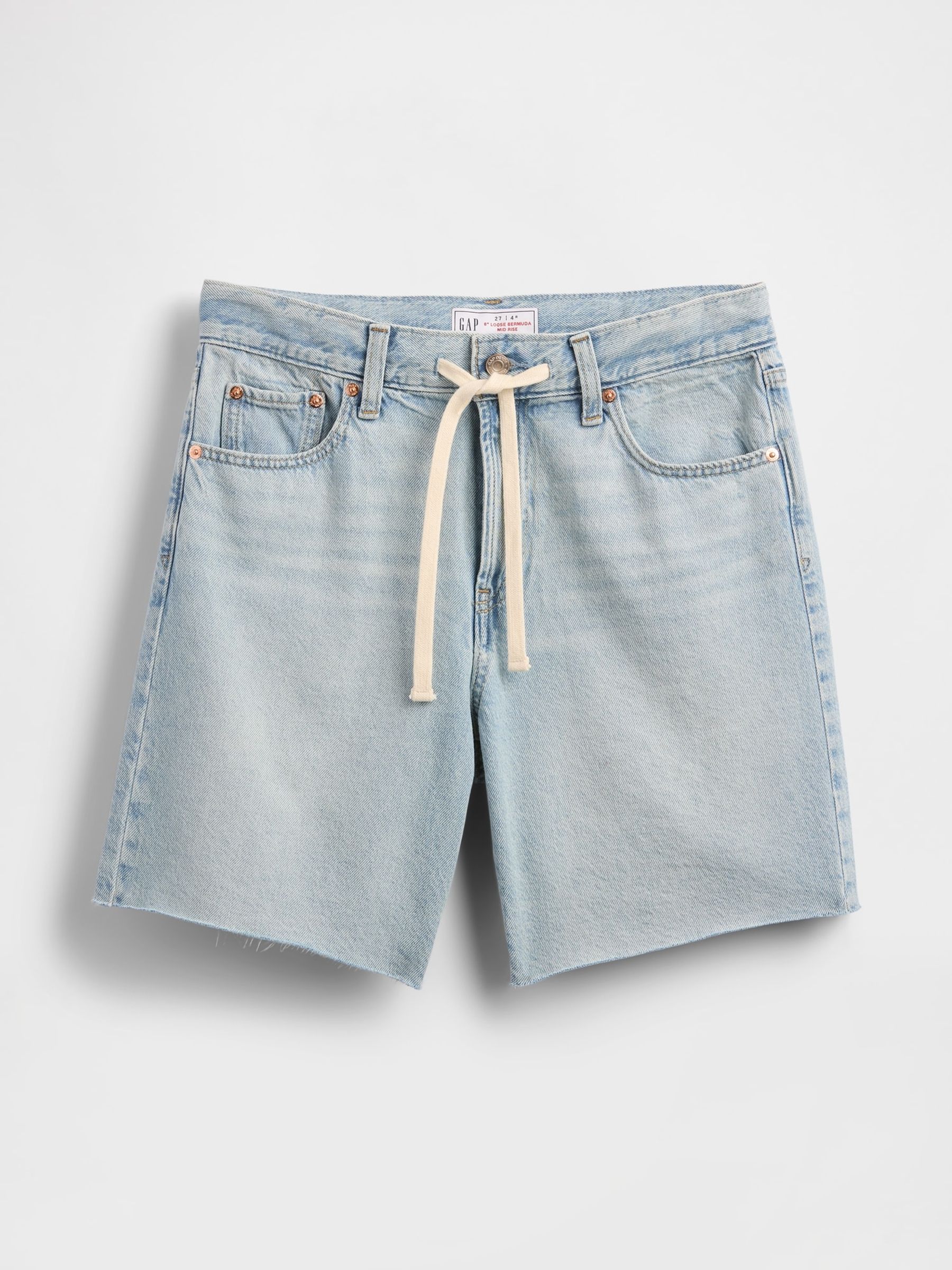 Blue 8" Mid Rise 90s Loose Denim Bermuda Shorts - Image 5 of 5