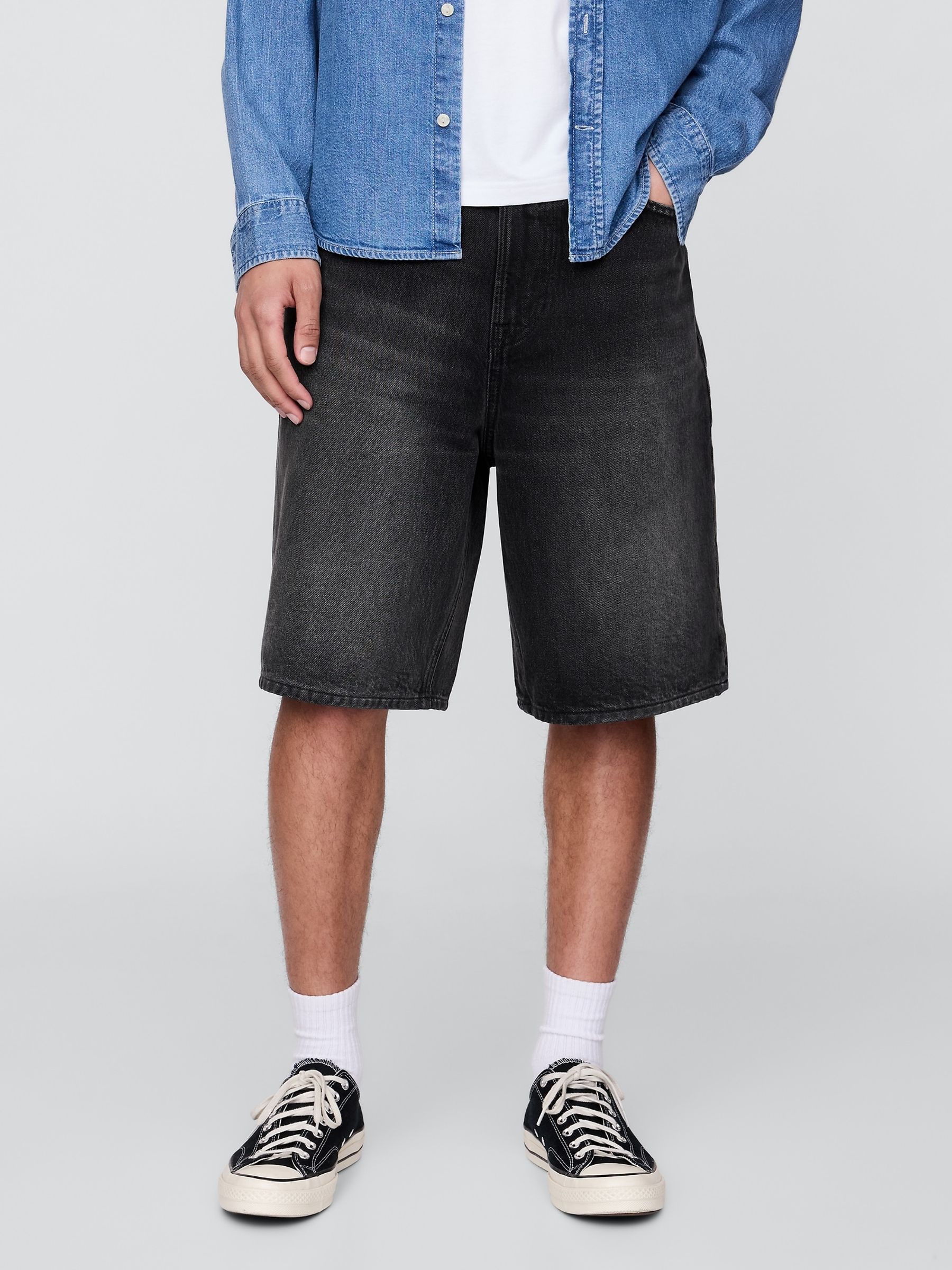 Black 10.5" Baggy Denim Shorts - Image 1 of 5