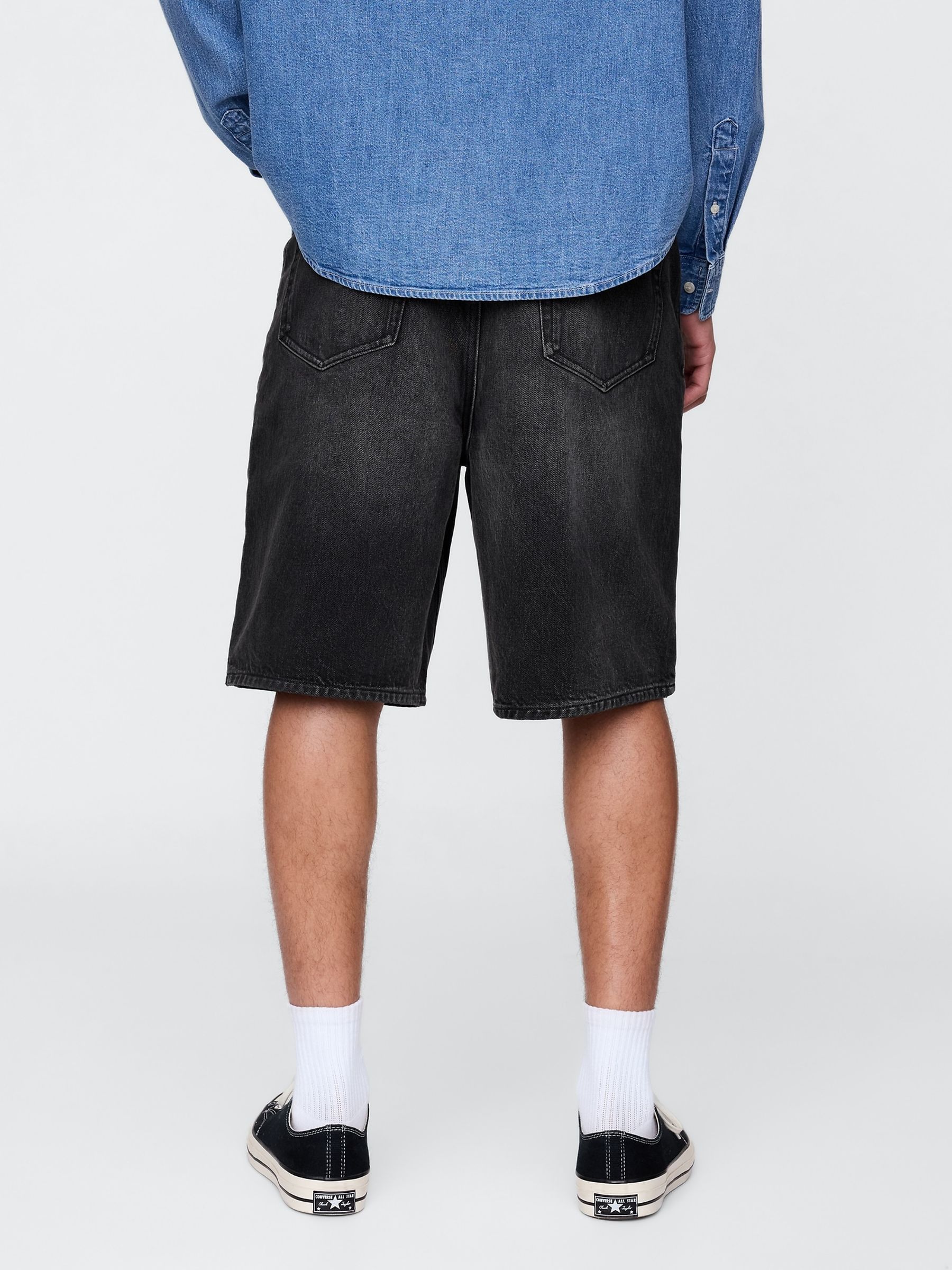 Black 10.5" Baggy Denim Shorts - Image 2 of 5