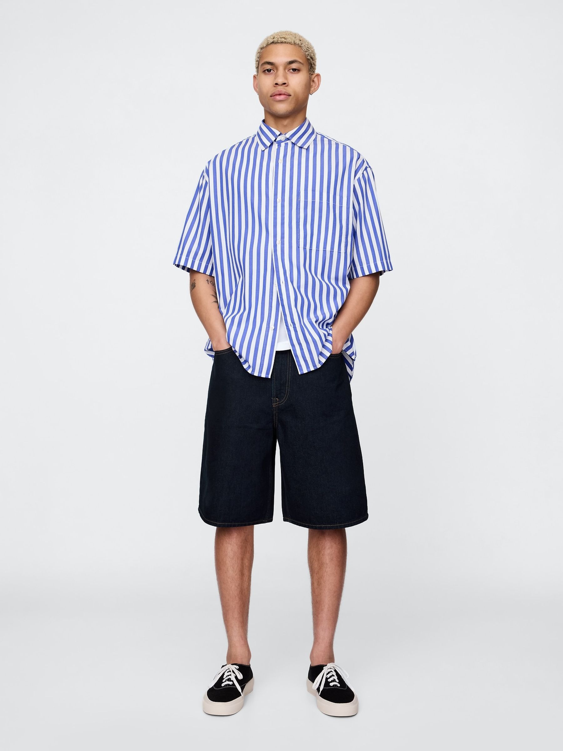 Dark Wash Blue 10.5" Baggy Denim Shorts - Image 4 of 5