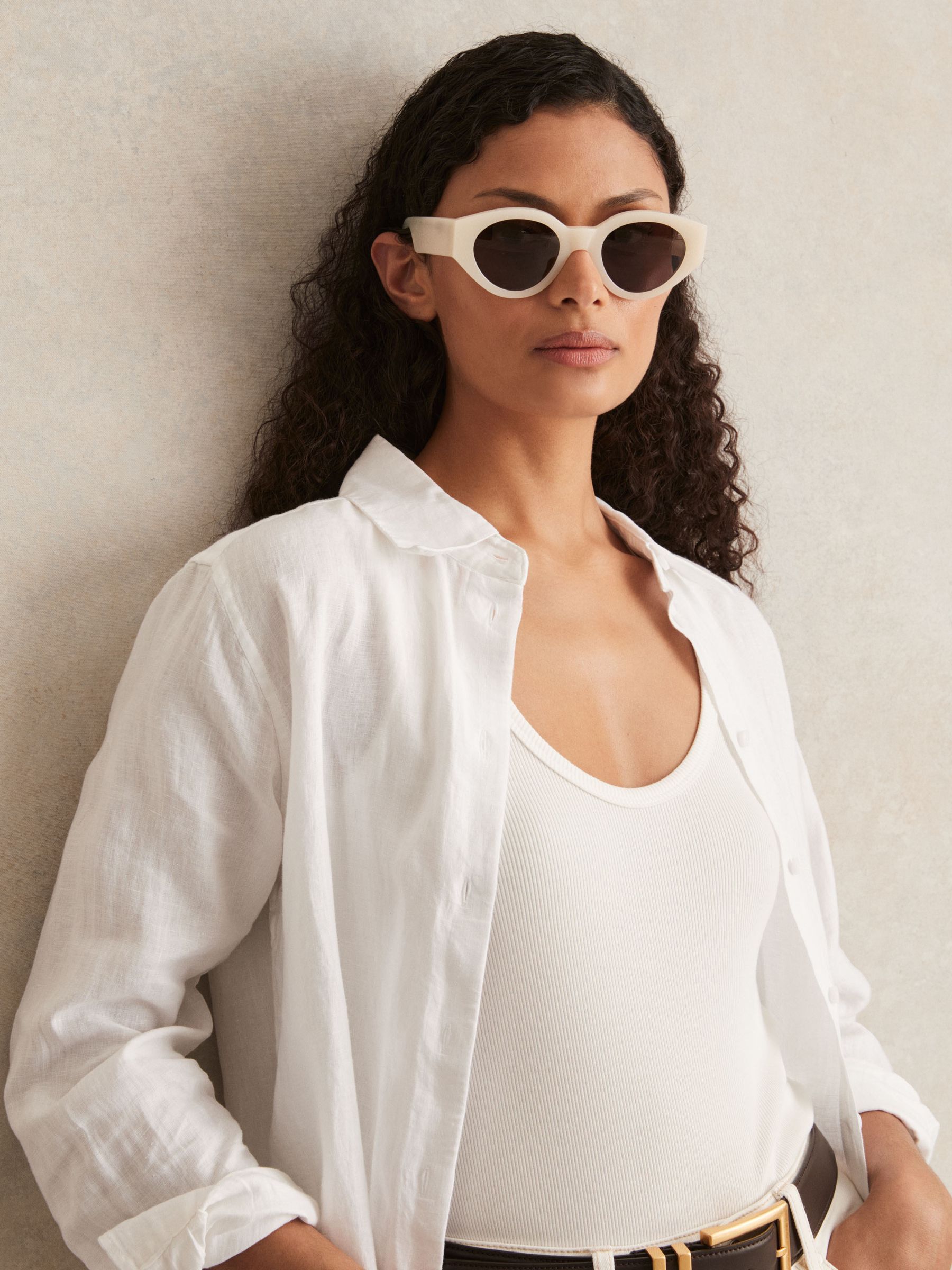 Monokel Eyewear Oval Sunglasses in Pearl Cream - Image 2 of 4