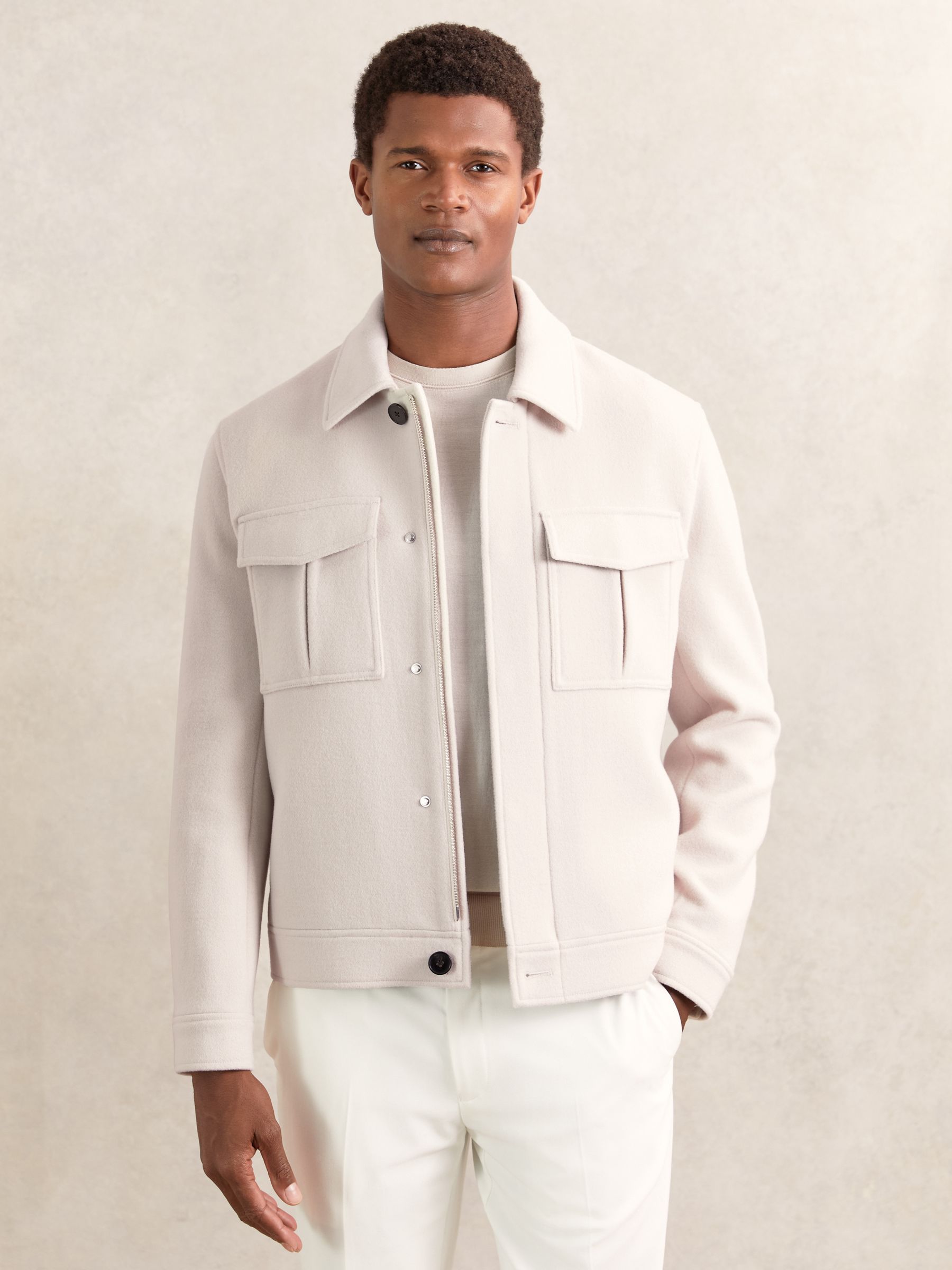 Reiss Wool Blend Twin Pocket Zipped Jacket in Ivory | REISS