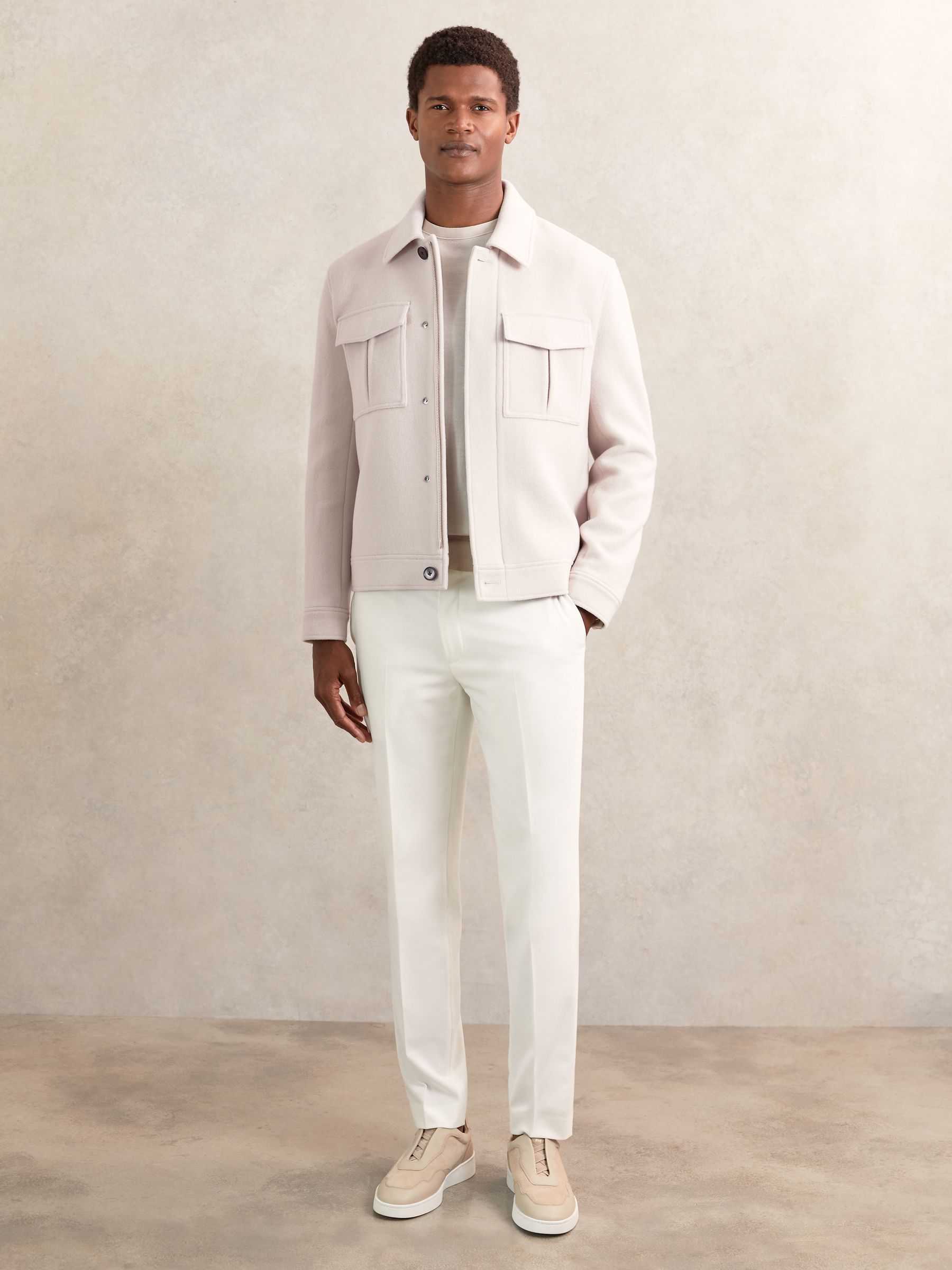 Reiss Wool Blend Twin Pocket Zipped Jacket in Ivory | REISS