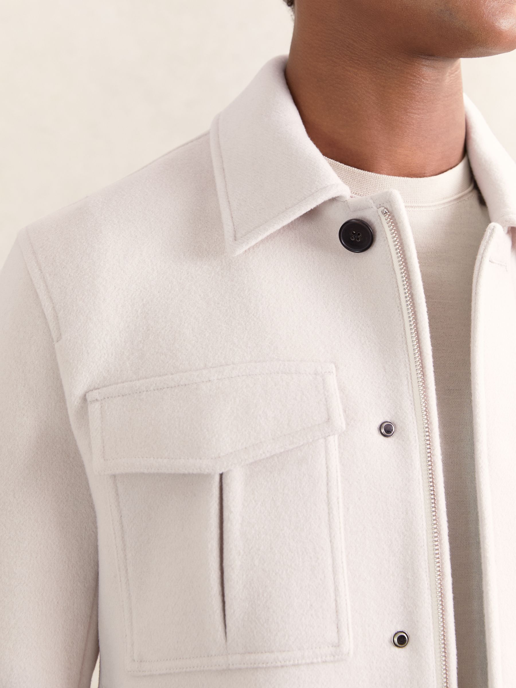 Wool Blend Twin Pocket Zipped Jacket in Ivory - Image 5 of 8