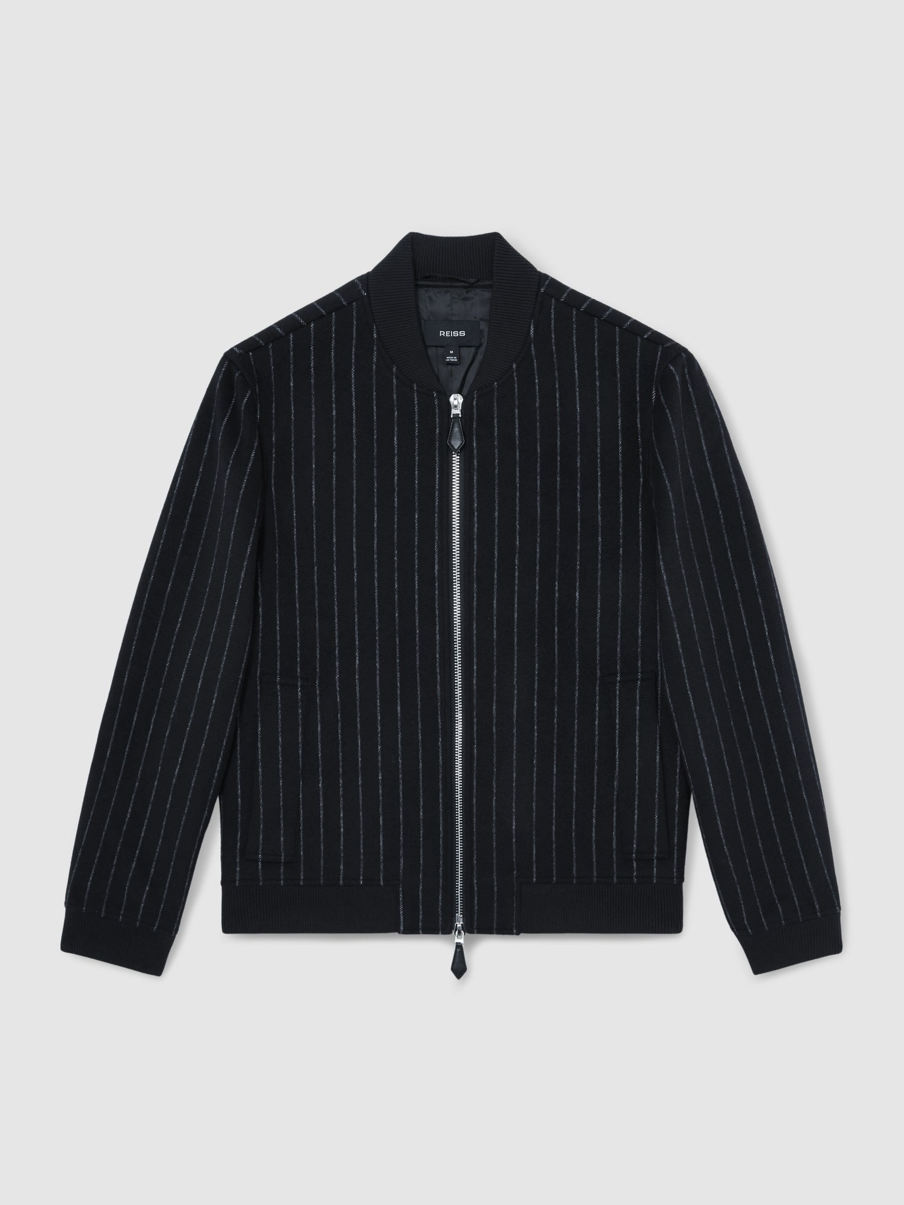 Reiss Wool-Blend Chalk-Stripe Bomber Jacket in Navy | REISS
