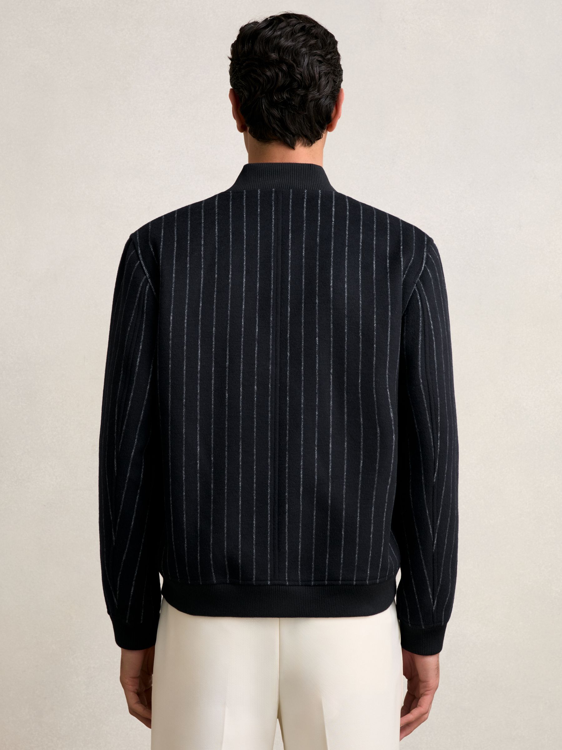 Reiss Wool-Blend Chalk-Stripe Bomber Jacket in Navy | REISS