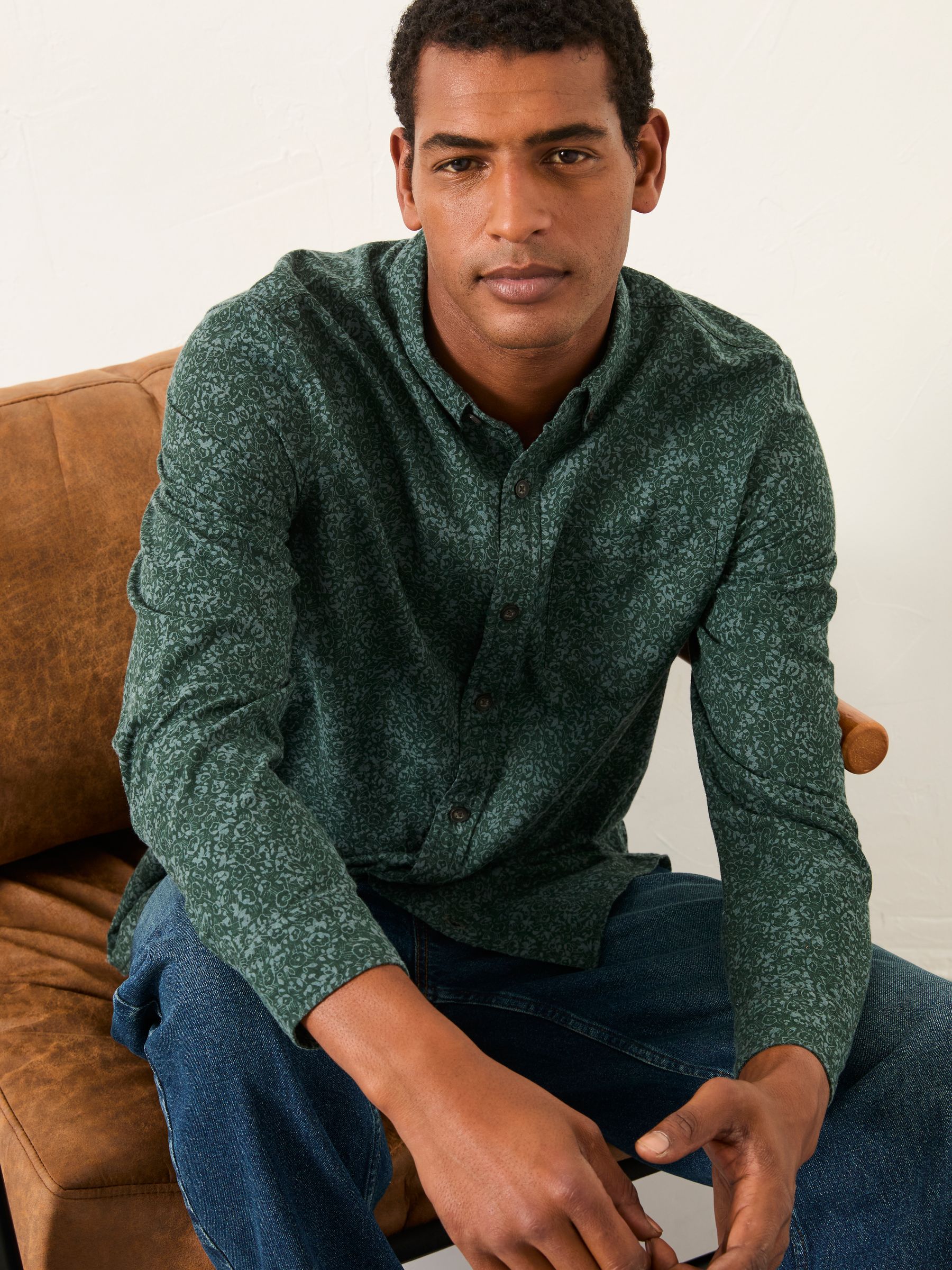 Dark Green Long Sleeve Floral Print Shirt - Image 3 of 7