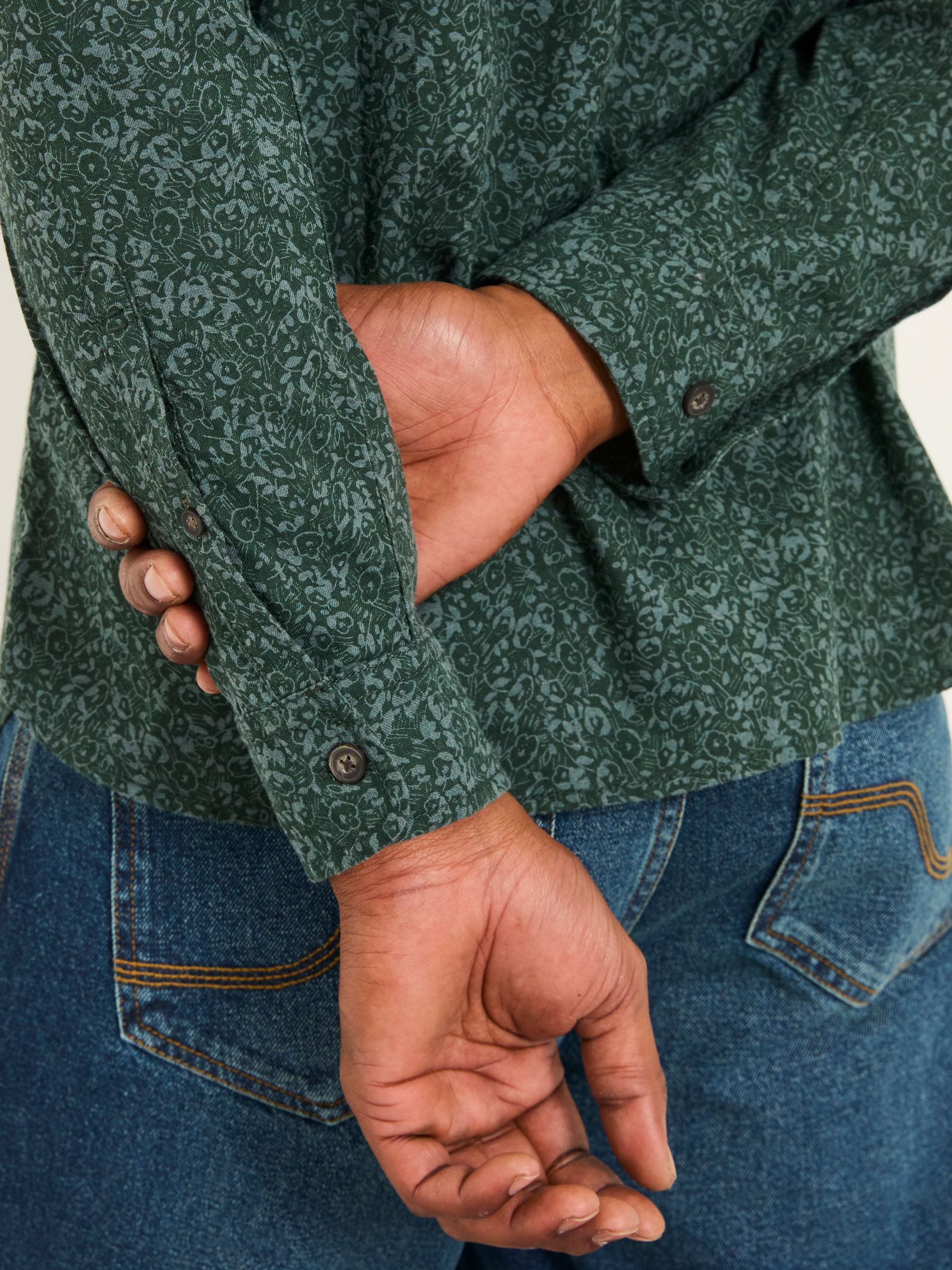 Dark Green Long Sleeve Floral Print Shirt - Image 5 of 7