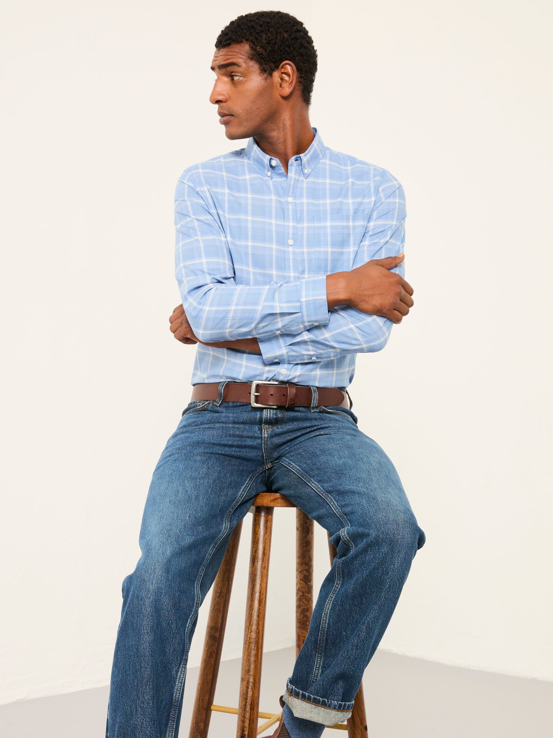 Egham Blue Long Sleeve Check Shirt - Image 1 of 7 Egham Blue Long Sleeve Check Shirt - Image 1 of 7