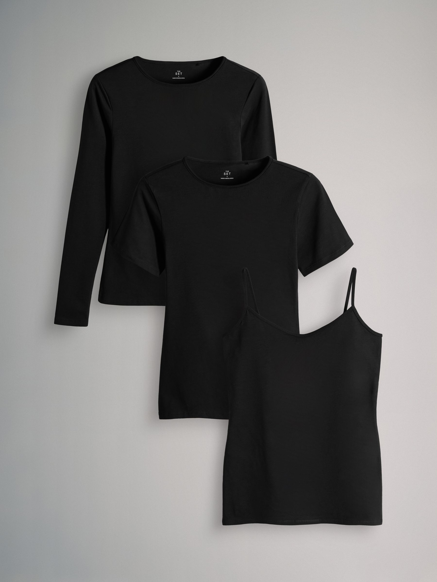 3 Pack Multi Style Jersey Essential Long Sleeve T-Shirt and Cami Vest Set - Image 1 of 6 3 Pack Multi Style Jersey Essential Long Sleeve T-Shirt and Cami Vest Set - Image 1 of 6