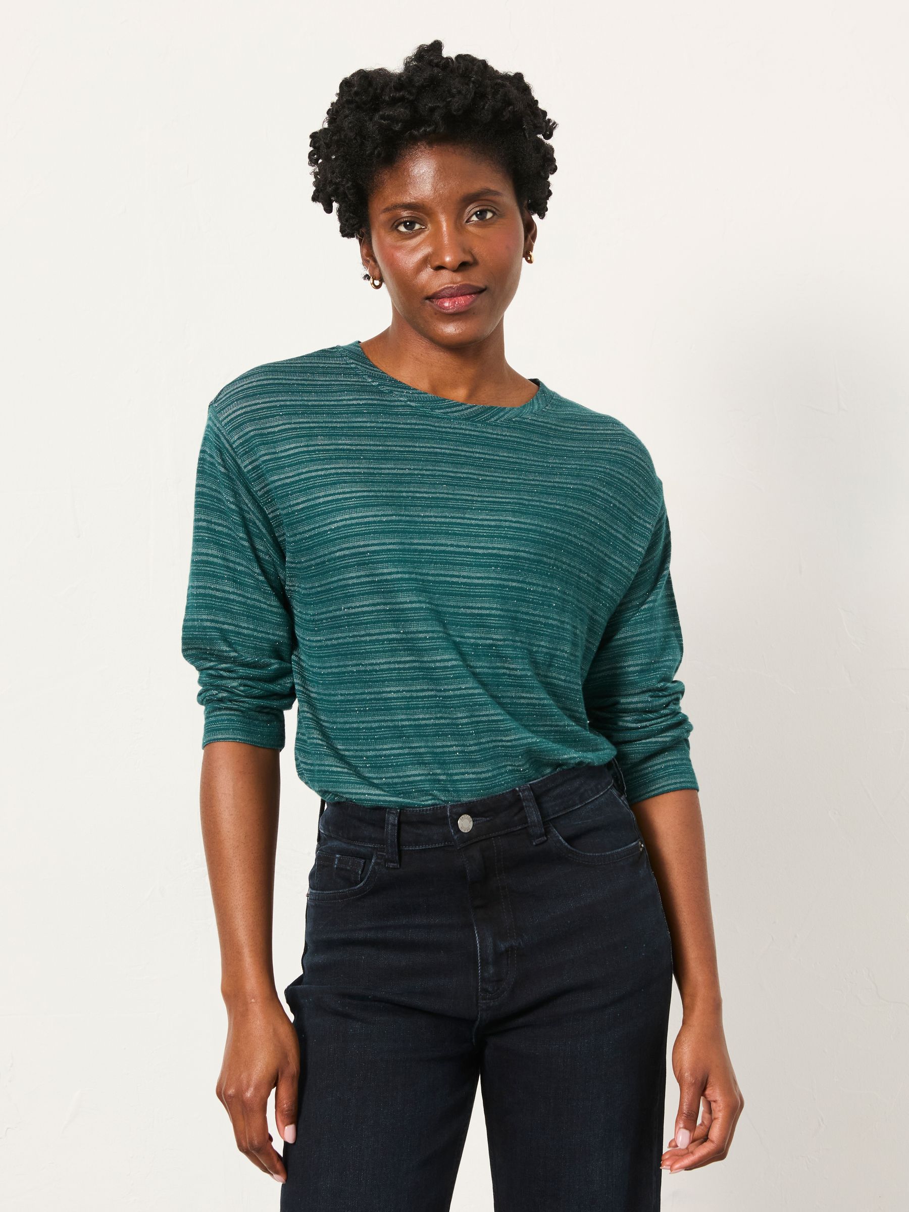 Jodie Teal Blue Long Sleeve Sparkle Top - Image 1 of 5