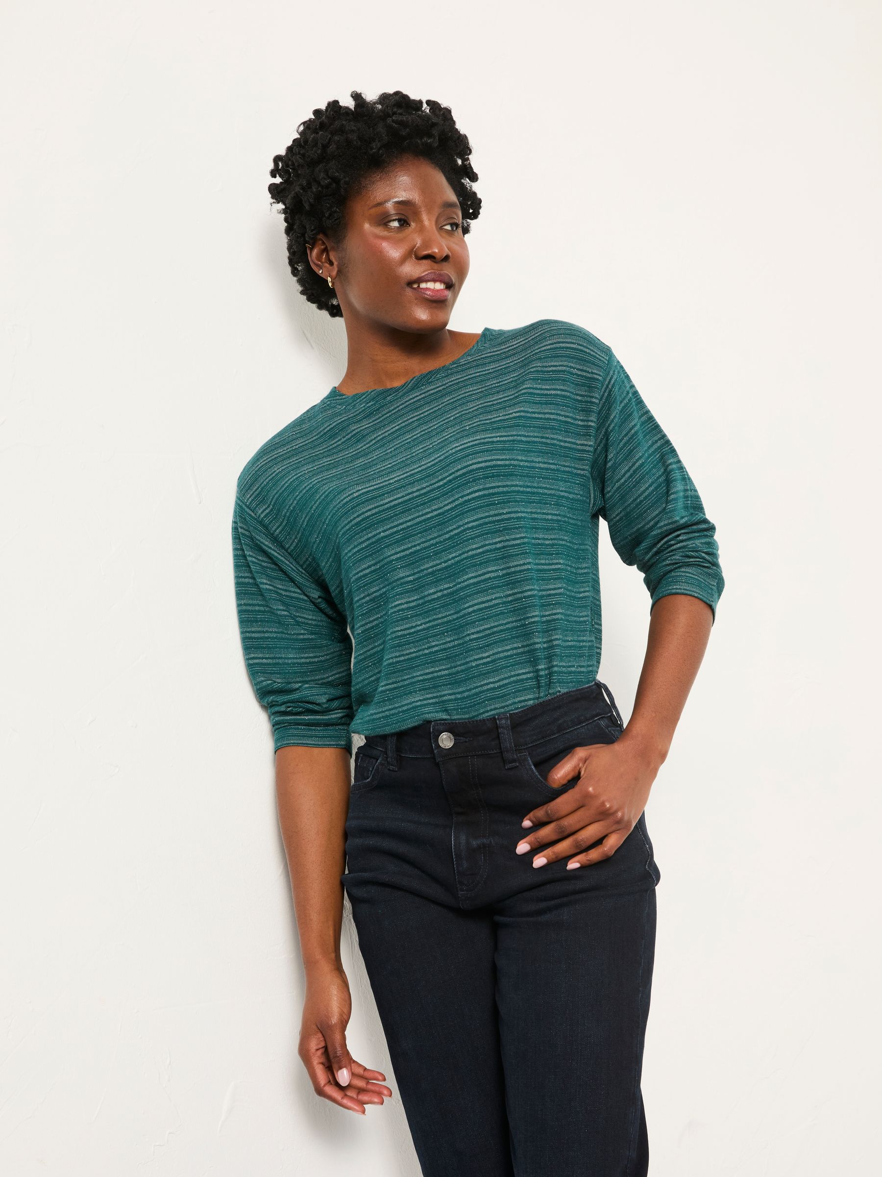 Jodie Teal Blue Long Sleeve Sparkle Top - Image 3 of 5