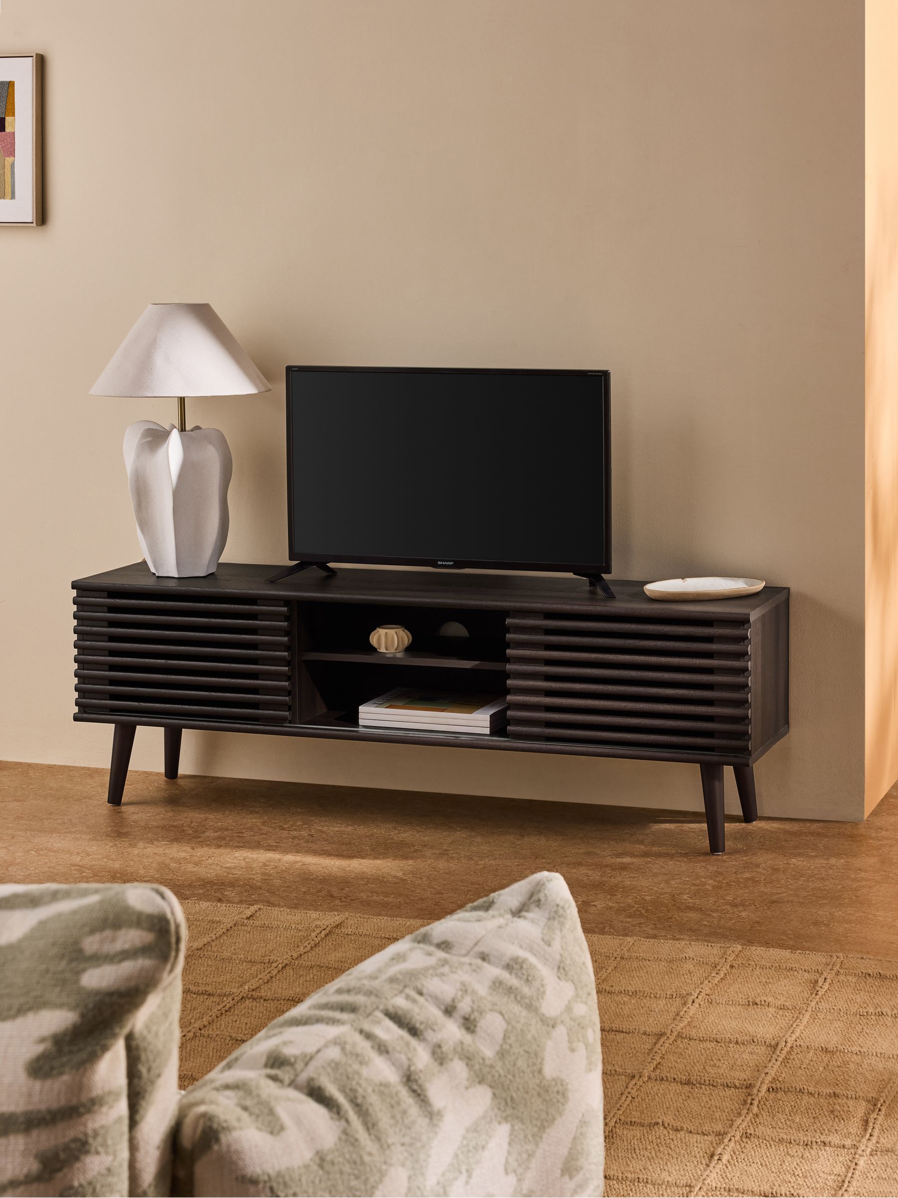 Tulma Wide TV Unit Up to 55 Inch in Dark Wood Effect - Image 2 of 6