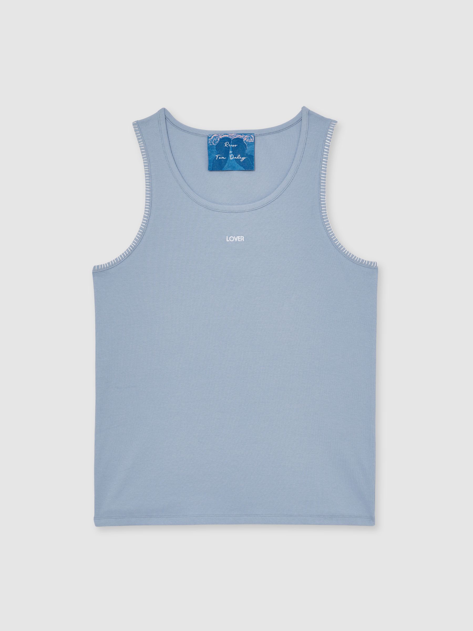 Reiss | Tom Daley Cotton Lover Vest with Stretch in Soft Blue - Image 2 of 6
