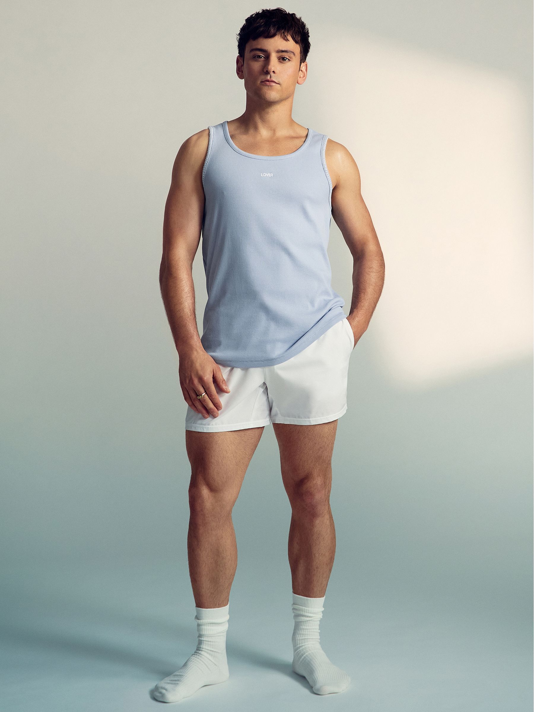 Reiss | Tom Daley Cotton Lover Vest with Stretch in Soft Blue - Image 3 of 6