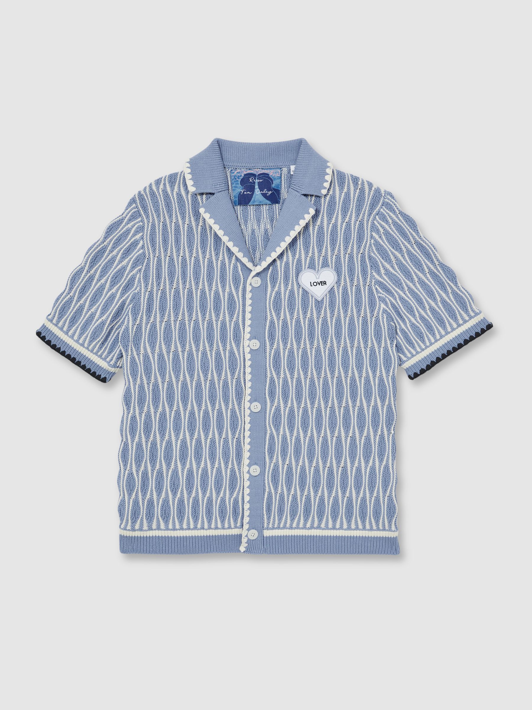 Tom Daley Wave-Knit Shirt in Soft Blue/White - Image 2 of 6