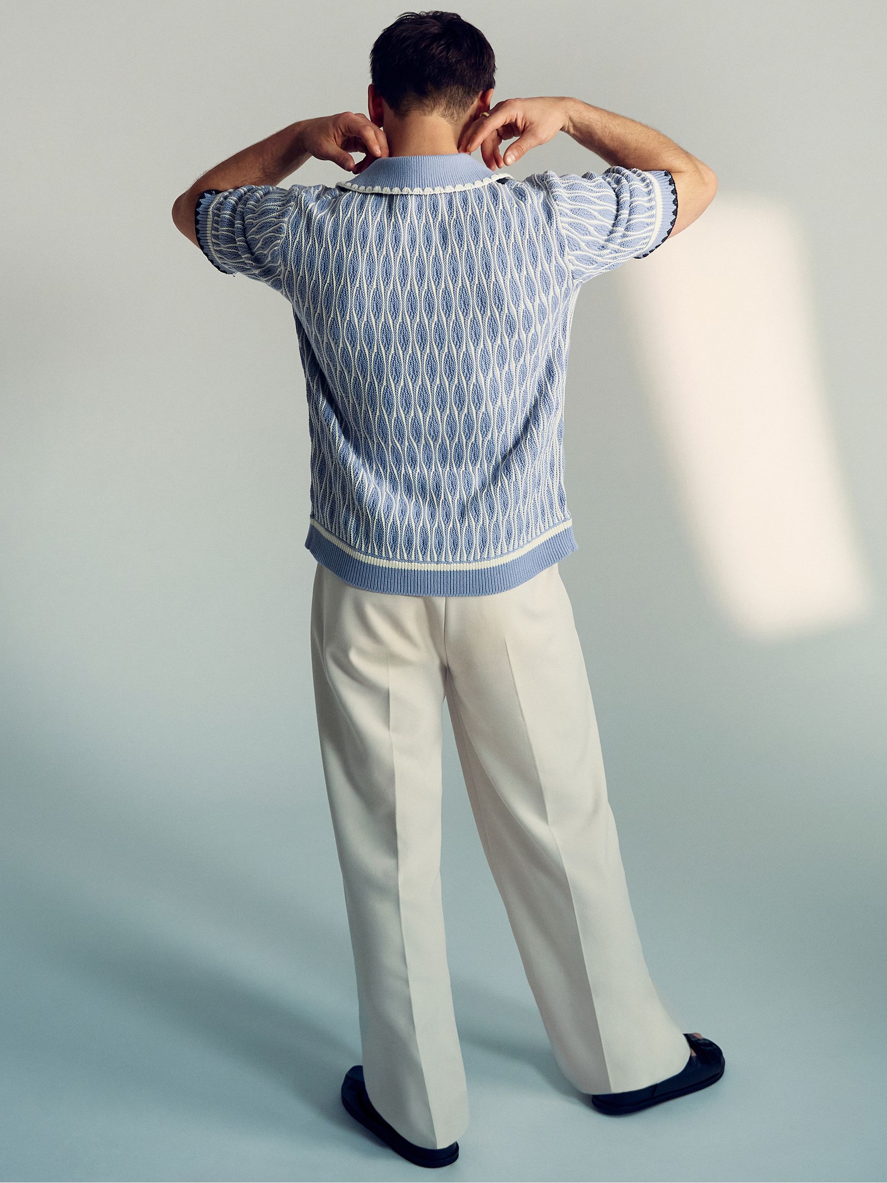 Tom Daley Wave-Knit Shirt in Soft Blue/White - Image 4 of 6