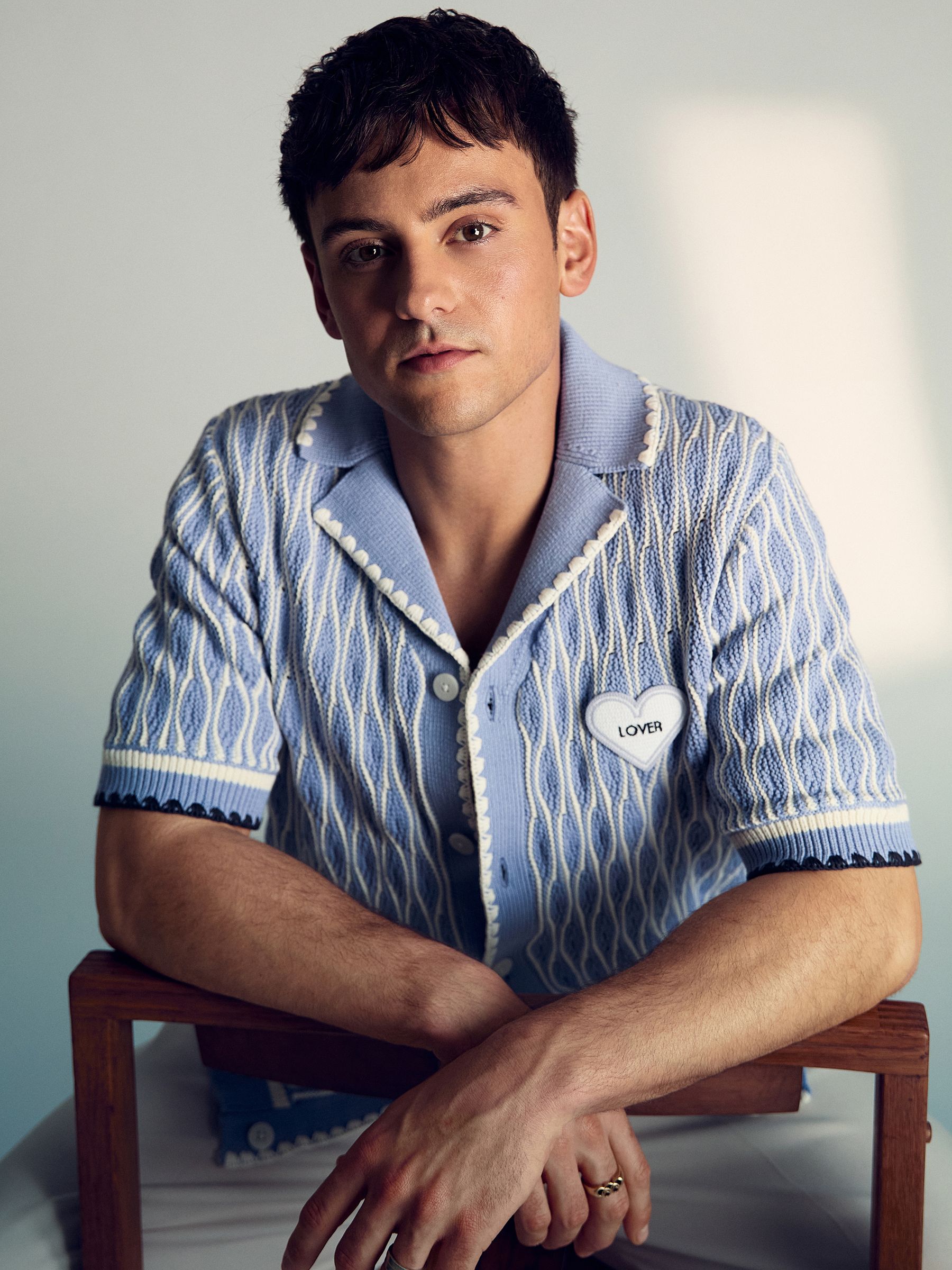 Tom Daley Wave-Knit Shirt in Soft Blue/White - image 4