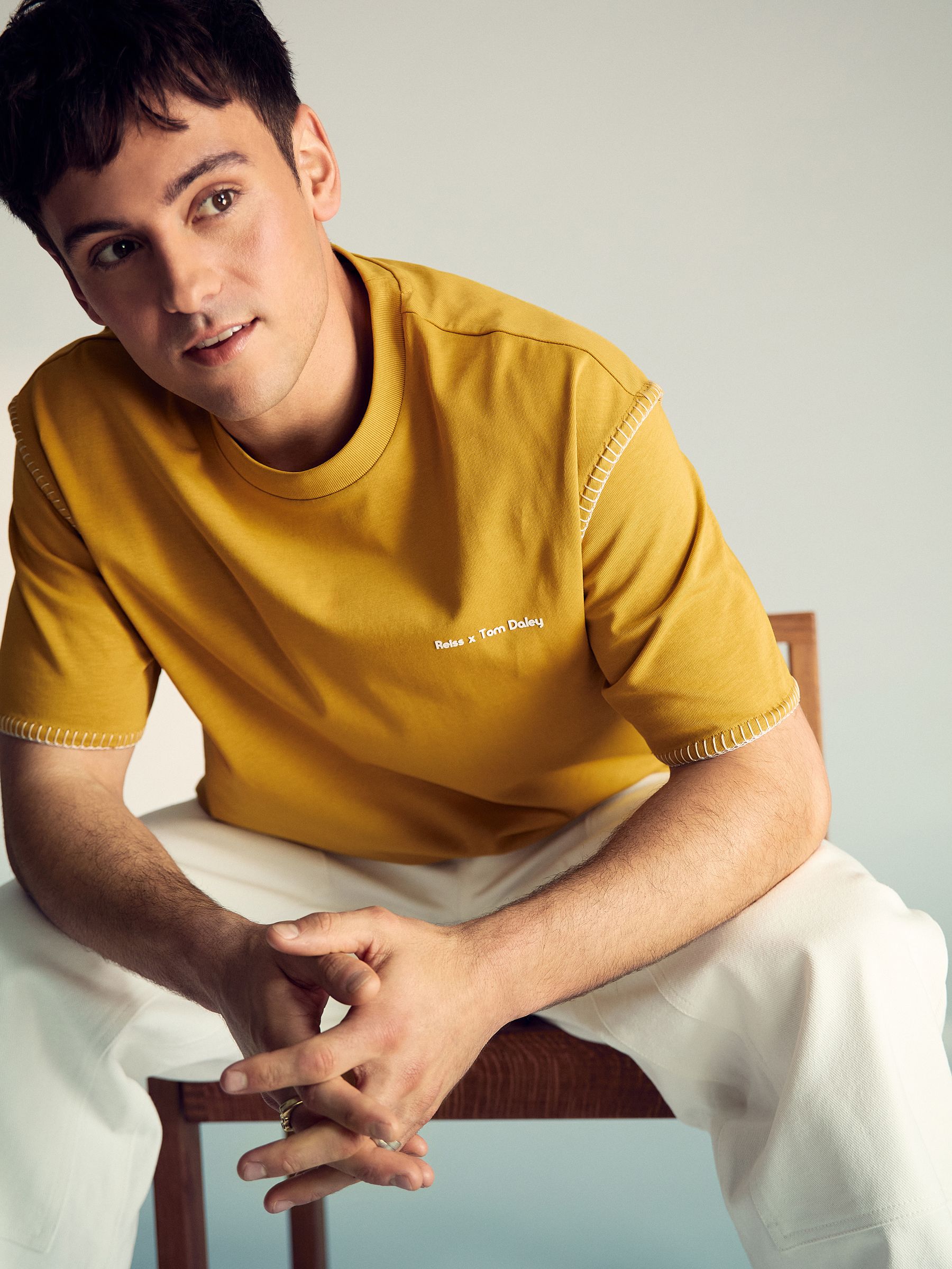 Reiss | Tom Daley Graphic-Print T-Shirt in Yellow - Image 3 of 5