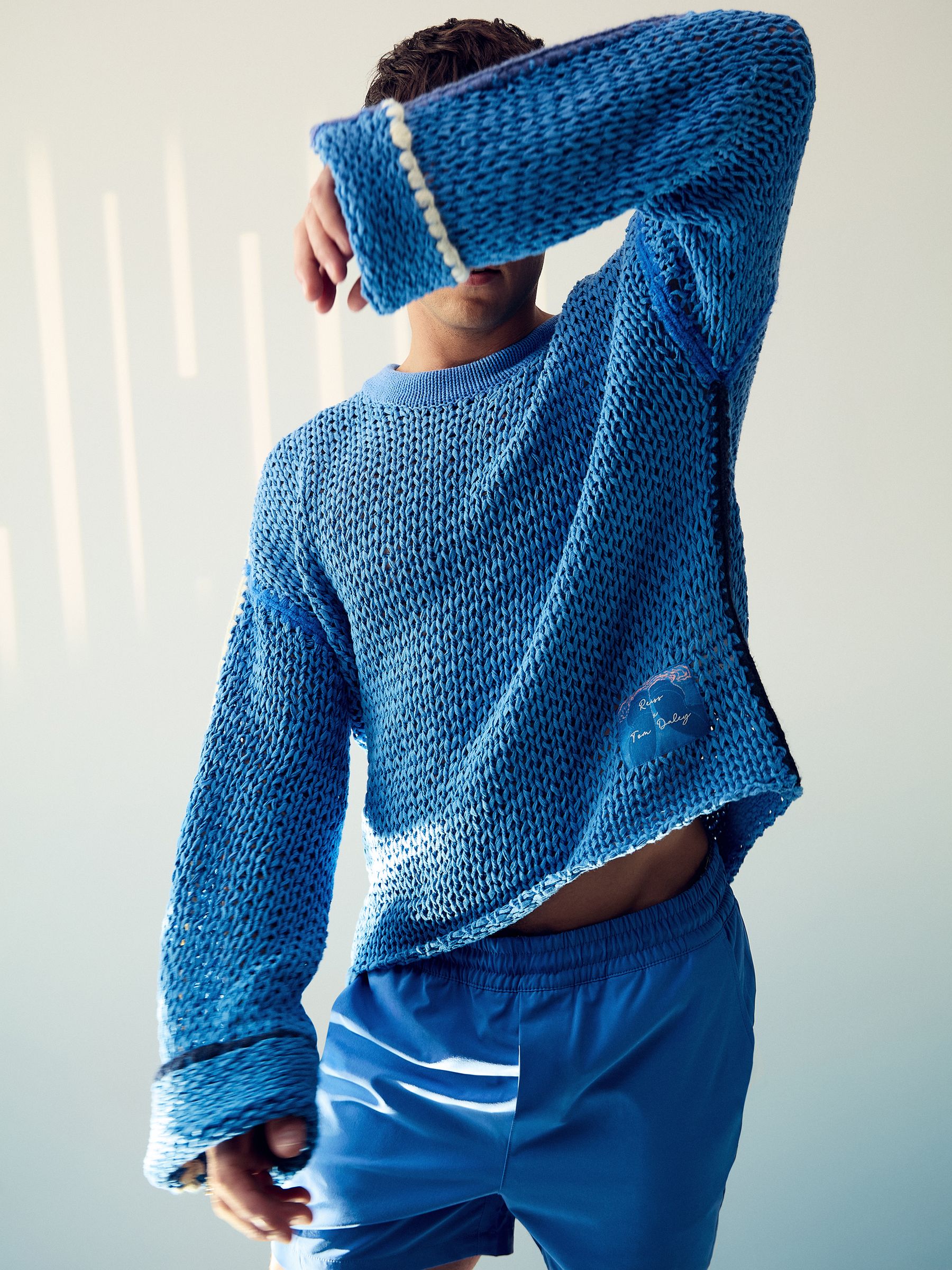 Reiss | Tom Daley Chunky Knit Jumper in Soft Blue - Image 1 of 6