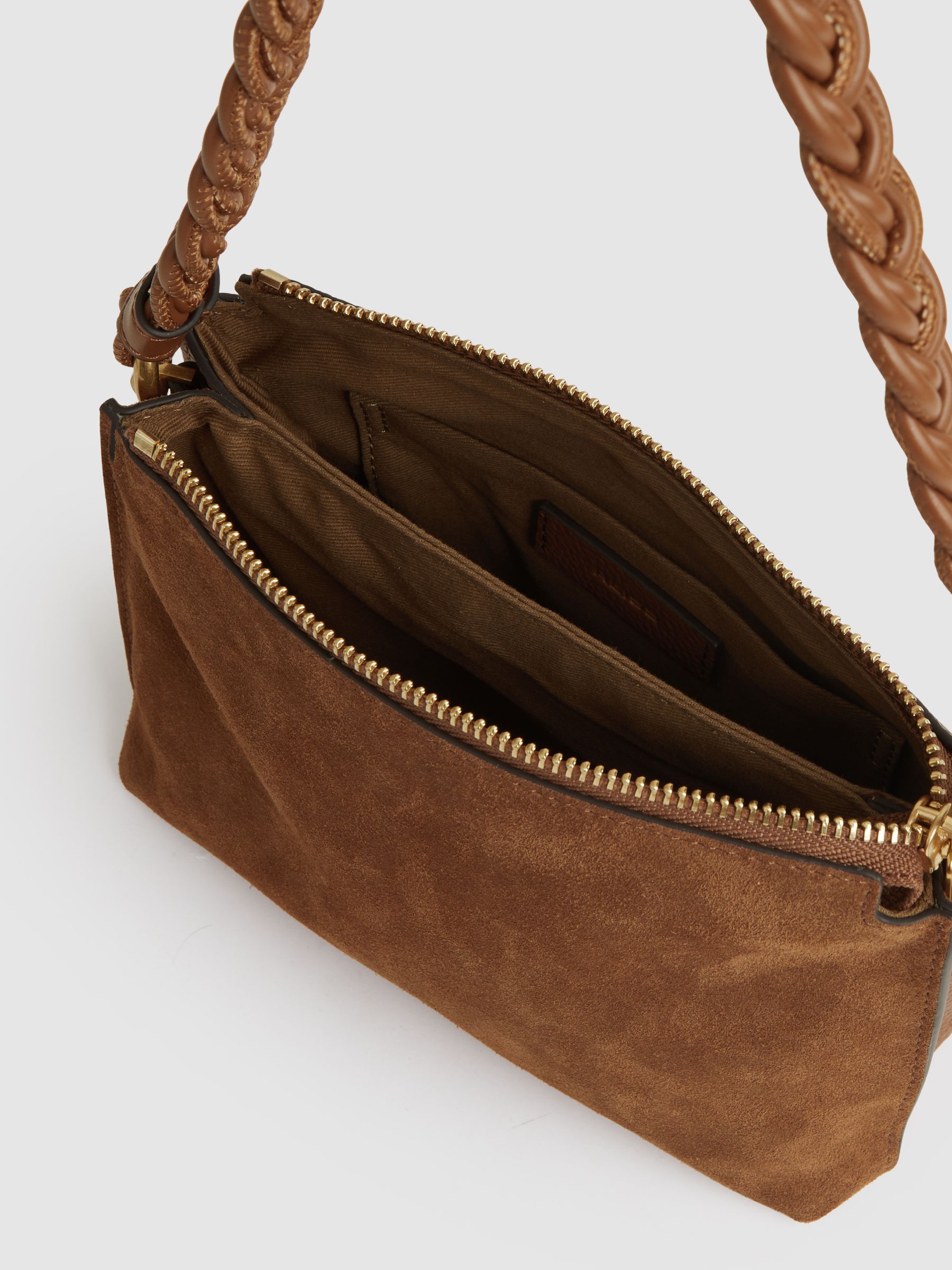 Suede Plaited-Strap Cross-Body Bag in Tan - image 5