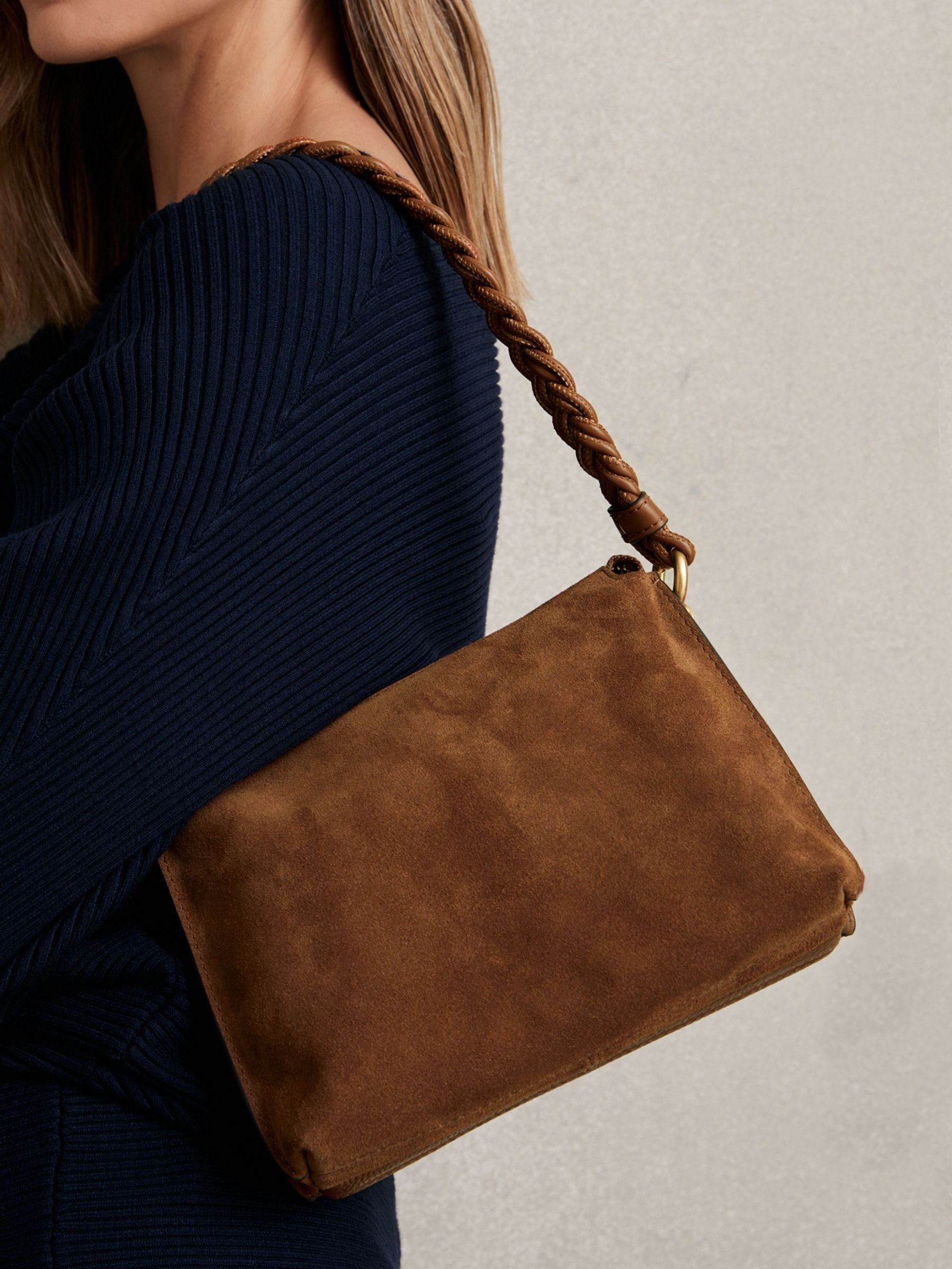 Suede Plaited-Strap Cross-Body Bag in Tan - image 2