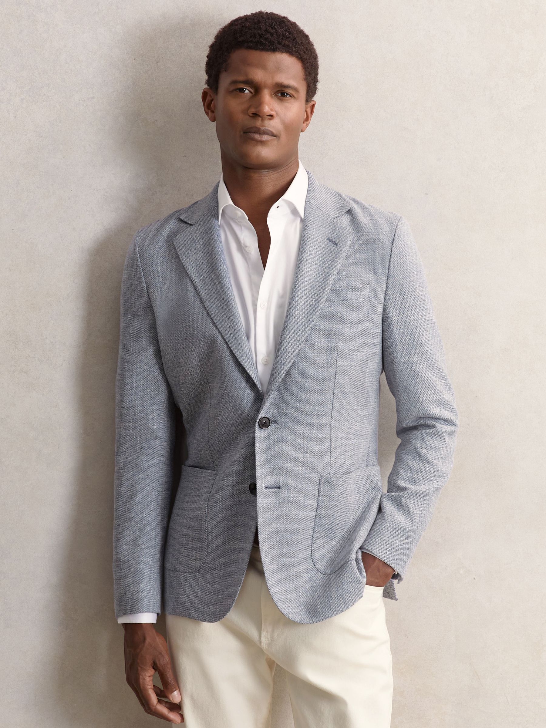 Slim Fit Single Breasted Blazer with Cotton in Soft Blue - Image 1 of 6
