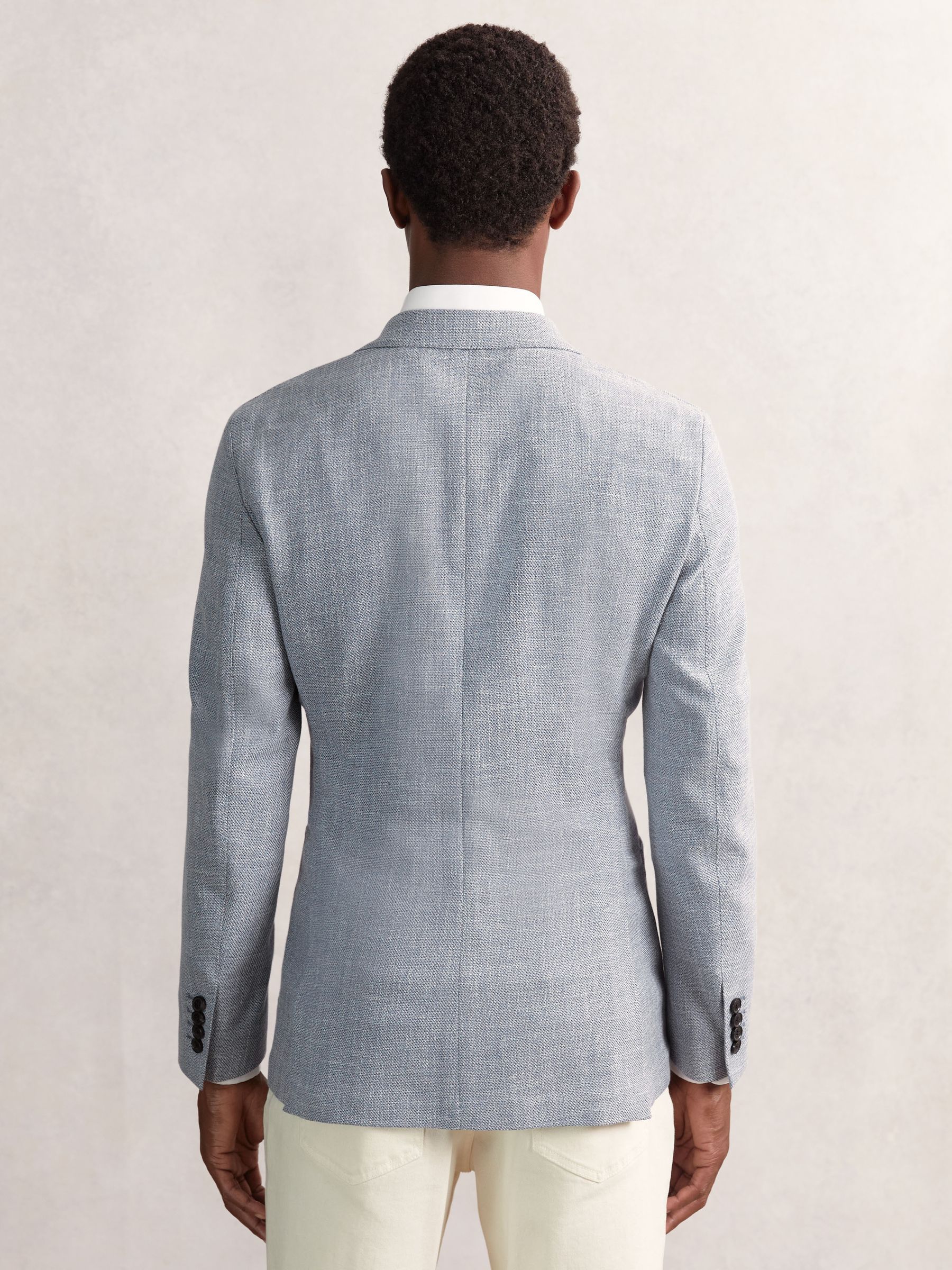 Slim Fit Single Breasted Blazer with Cotton in Soft Blue - Image 4 of 6