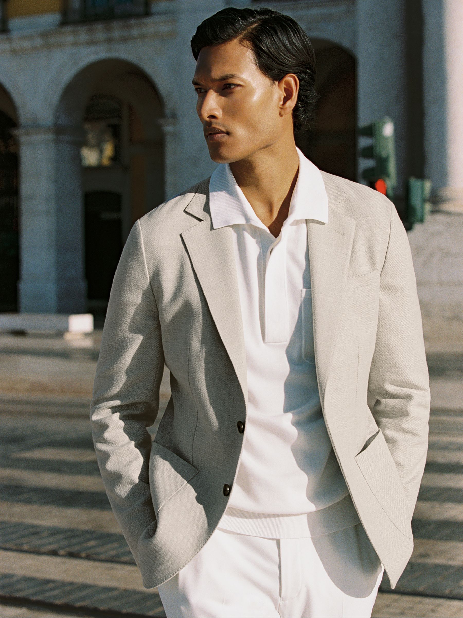 Slim Fit Single Breasted Blazer with Cotton in Soft Grey - Image 1 of 9