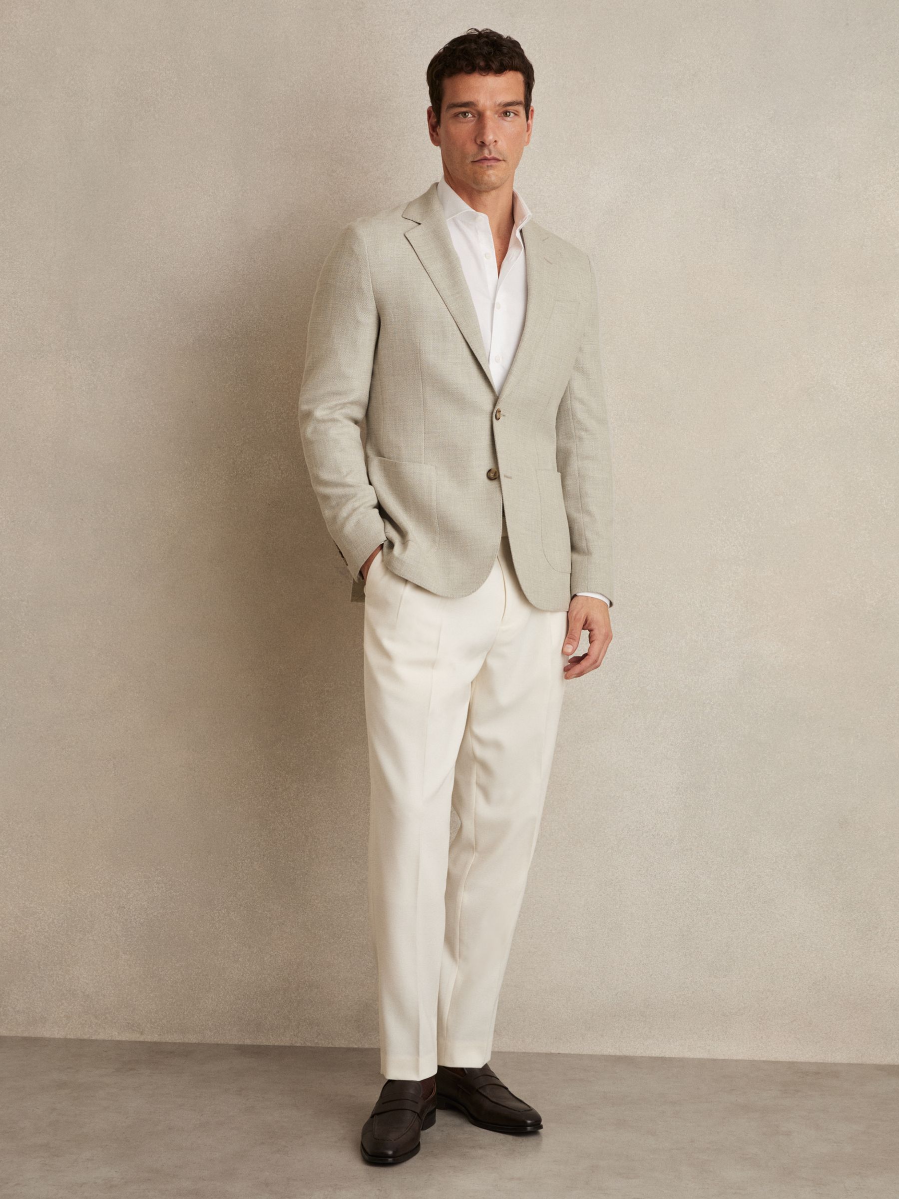 Slim Fit Single Breasted Blazer with Cotton in Soft Grey - Image 4 of 9