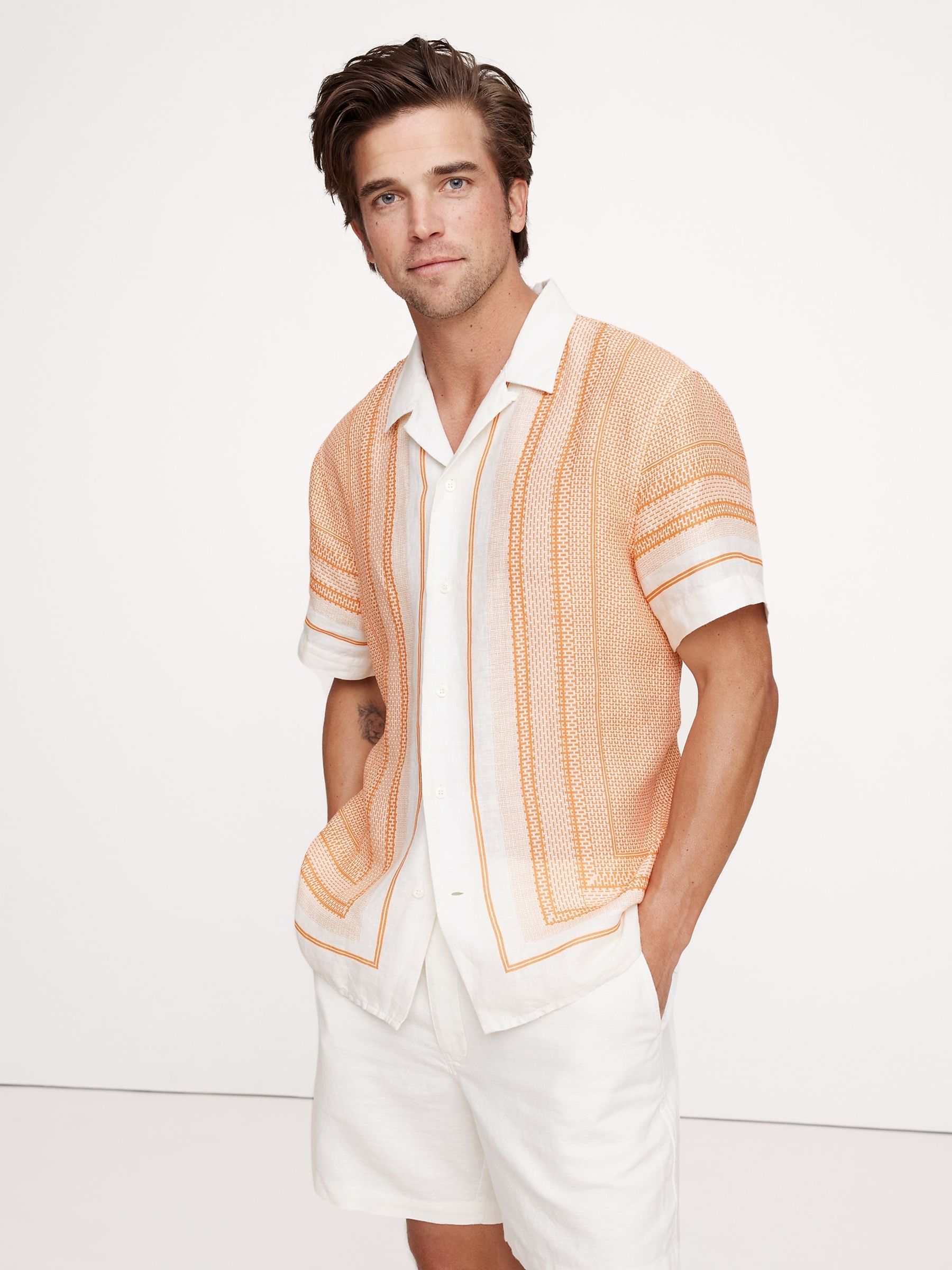 Banana Republic Orange Standard-Fit Linen Resort Shirt - Image 1 of 1