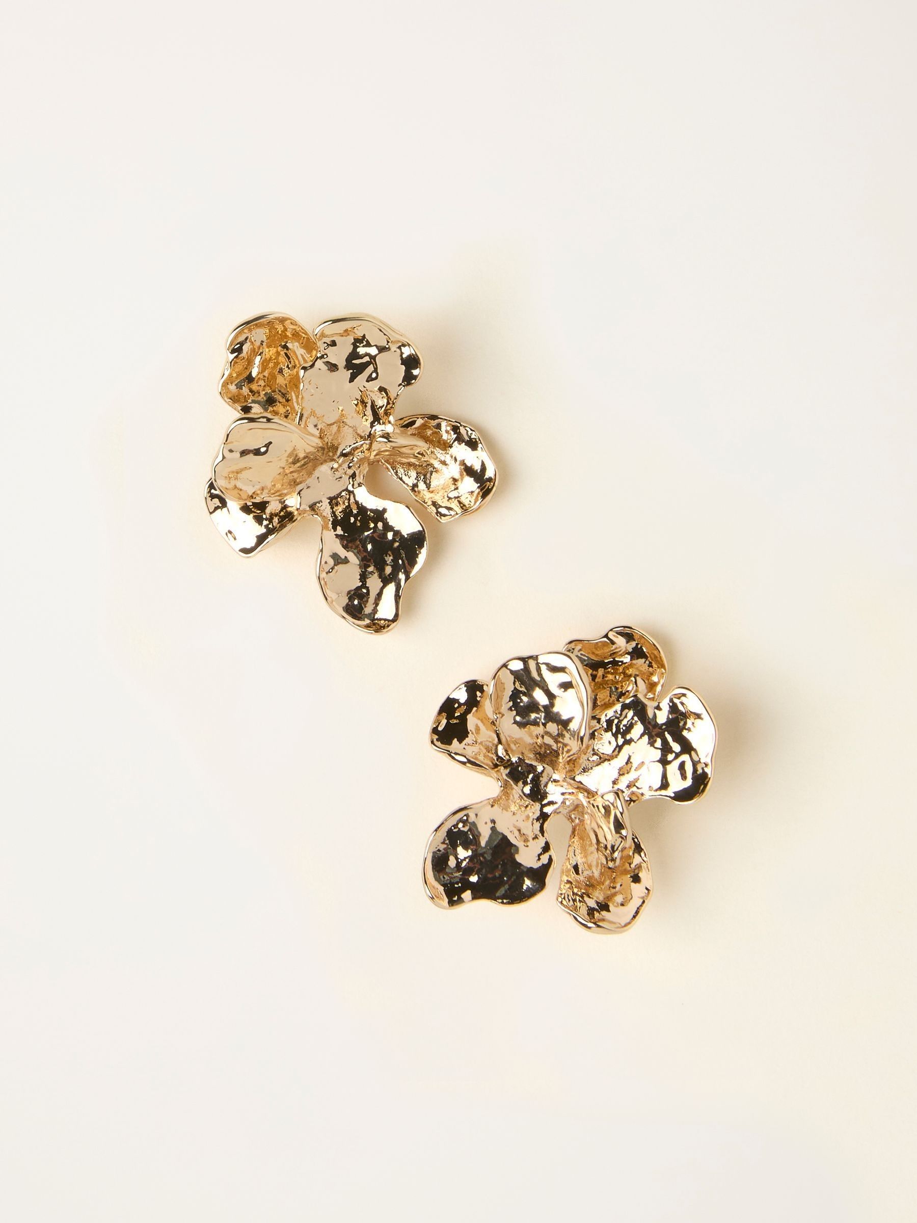 Gold Tone Large Flower Earrings - Image 2 of 3