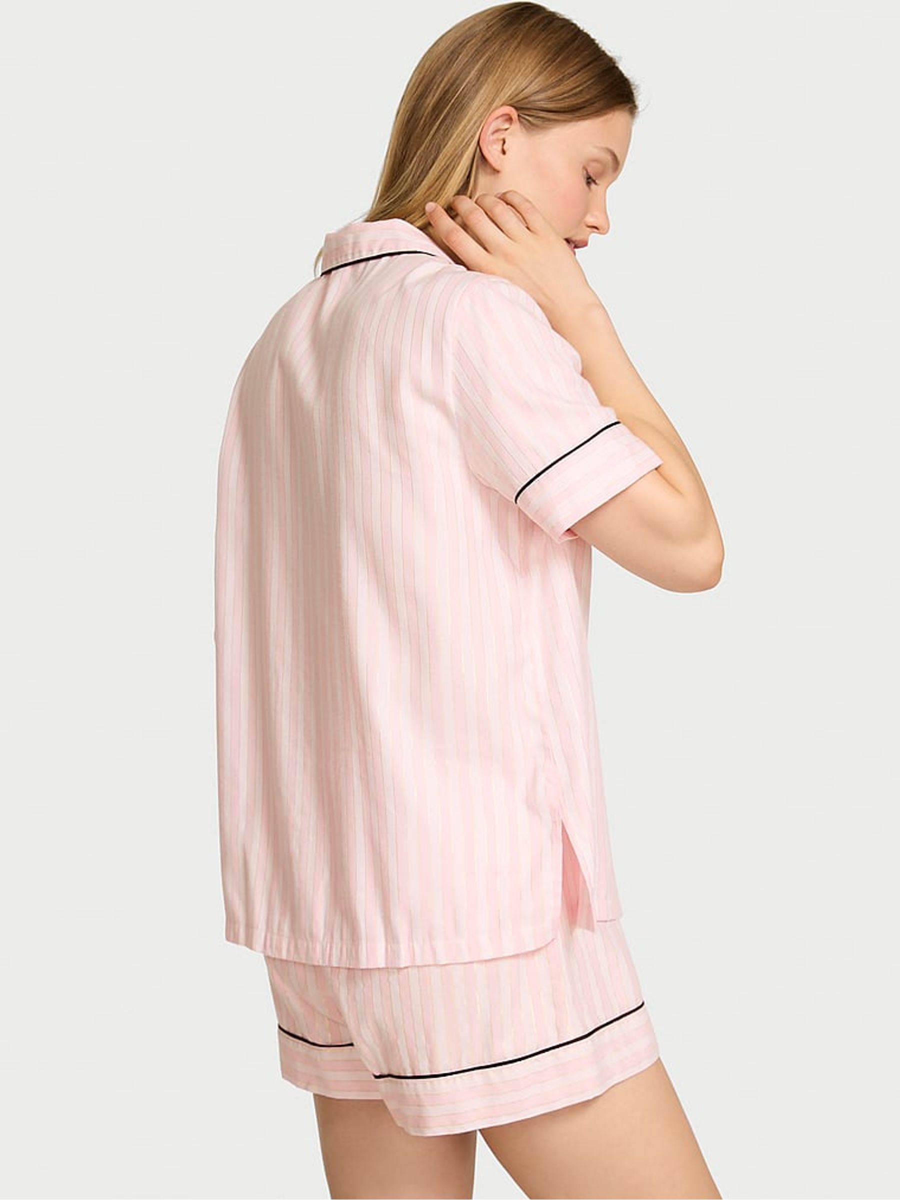 Pretty Blossom Pink Stripe Flannel Short Pyjamas Set - Image 2 of 4