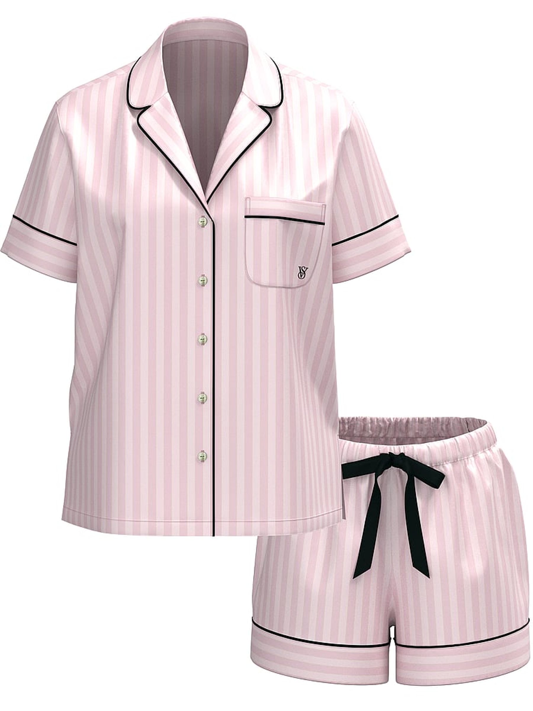 Pretty Blossom Pink Stripe Flannel Short Pyjamas Set - Image 3 of 4