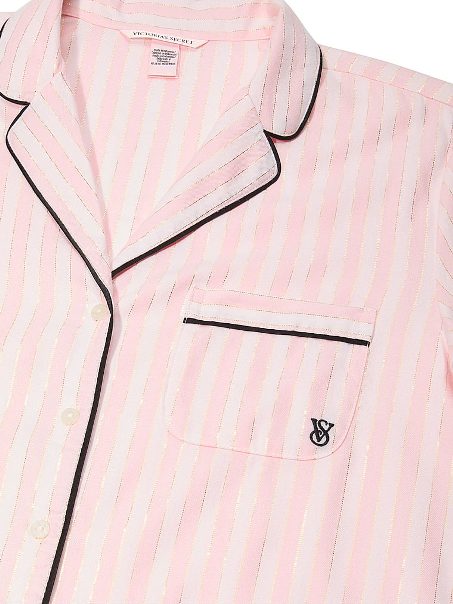 Pretty Blossom Pink Stripe Flannel Short Pyjamas Set - Image 3 of 3 Pretty Blossom Pink Stripe Flannel Short Pyjamas Set - Image 3 of 3