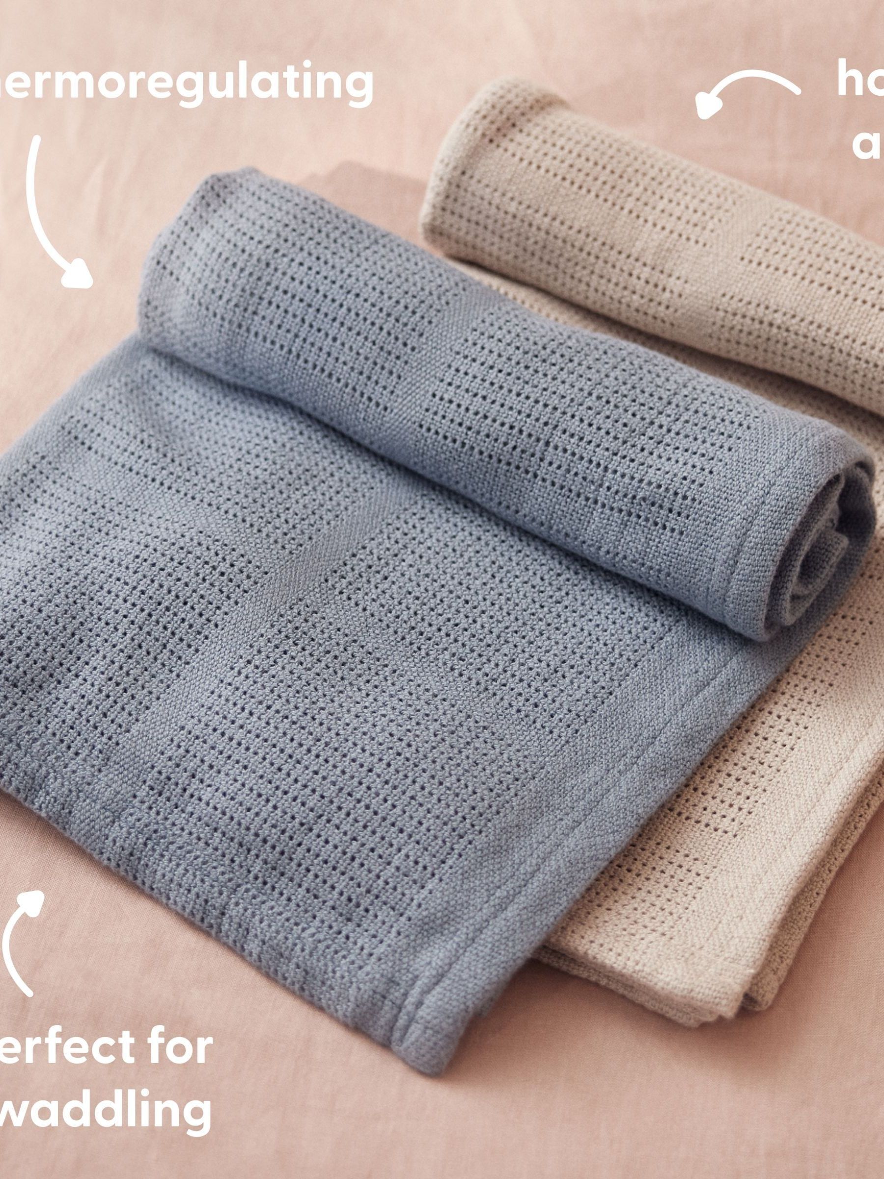 MORI Blue/Neutral Supersoft Cellular Blankets 2 Pack - Image 3 of 8
