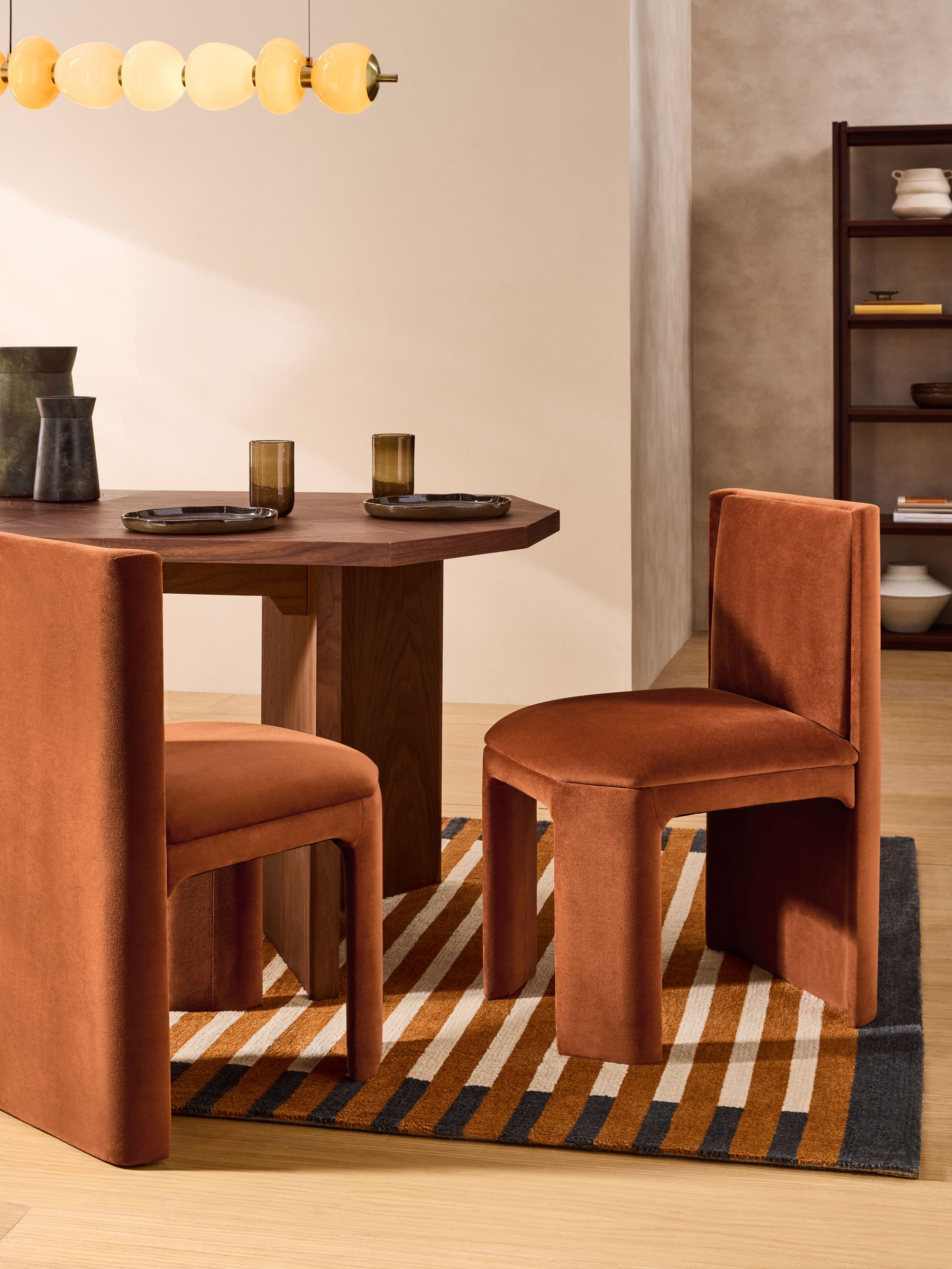 Set of 2 Ciel Fully Upholstered Dining Chairs in Velvet Cinnamon - Image 1 of 5